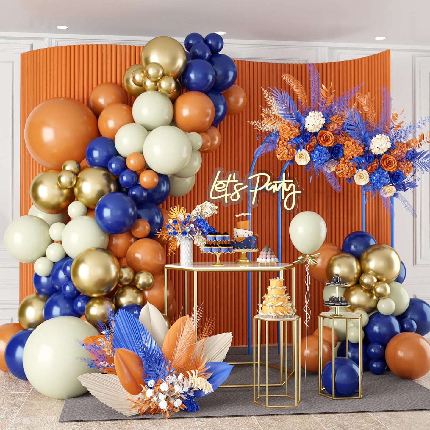 Blue & Orange Balloon Arch Kit - Navy Blue & Orange Balloons (18/12/10/5 inch) for Birthday, Baby Shower, Wedding & Party Decorations
