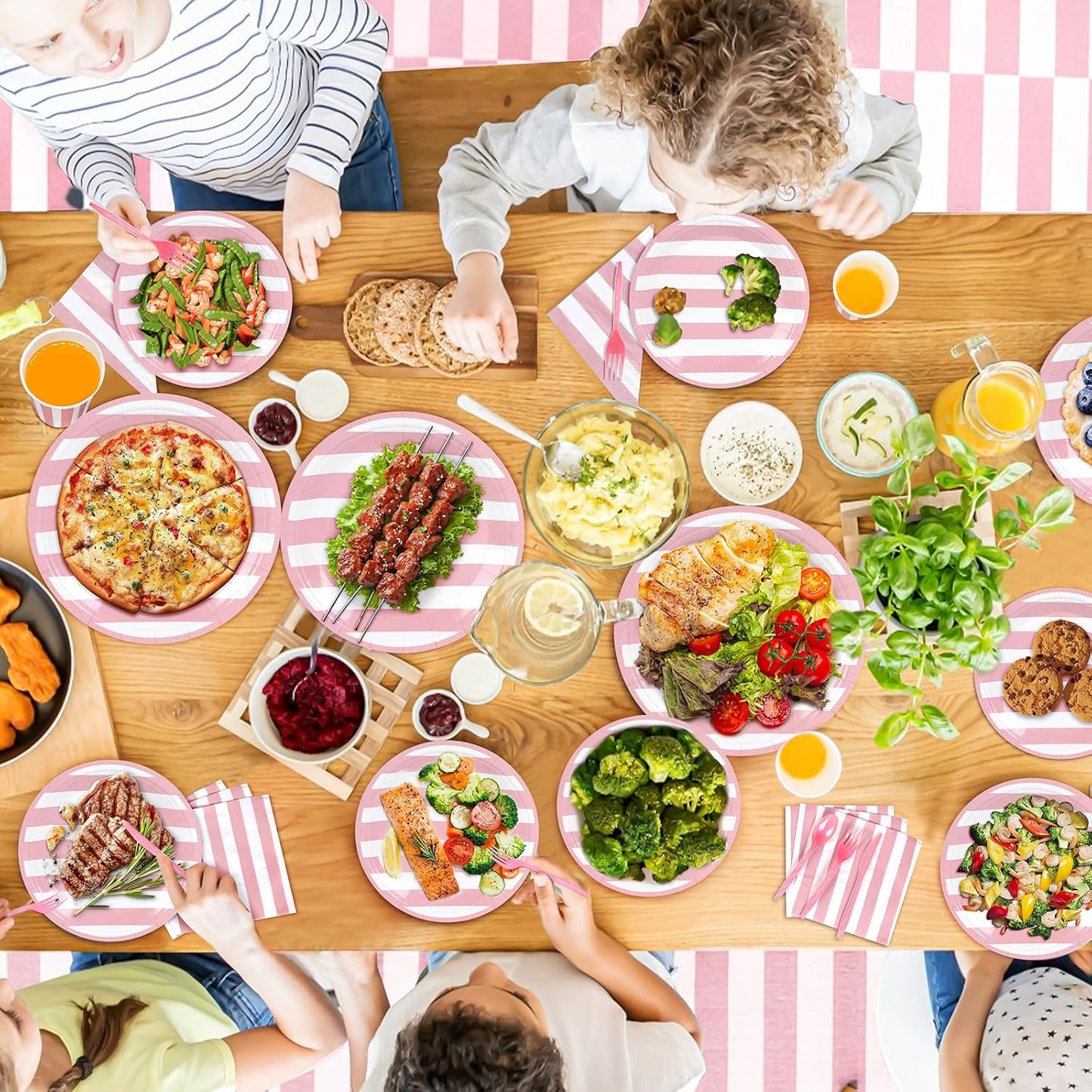 168Pcs Pink and White Party Supplies Disposable Paper Plates Napkins Cups Knives Spoons Forks For Wedding Baby Bridal Shower Serve 24