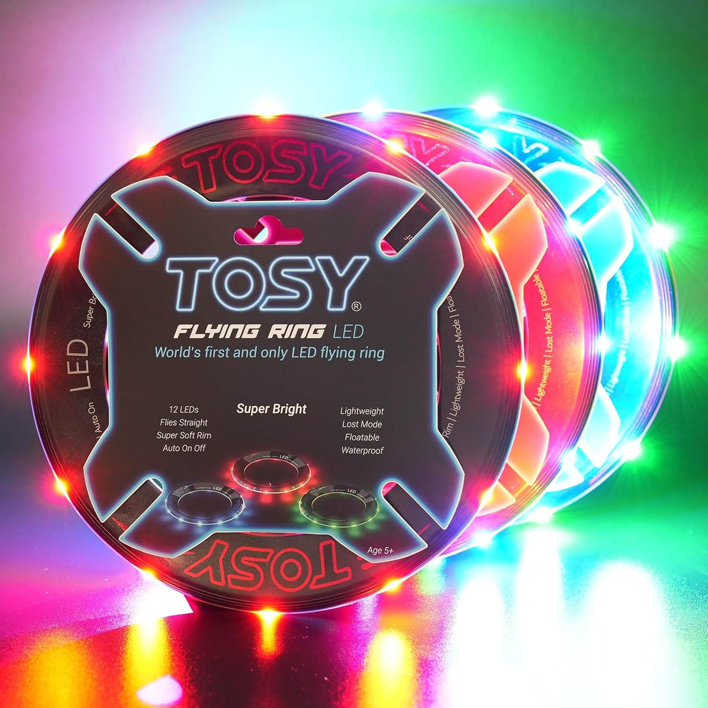 TOSY Flying Ring - 36 RGB Multicolor or 12 Monocolor LEDs, Super Bright, Lost Mode, Auto Light Up, Christmas Stocking Stuffers Gift for Kid/Teen/Boy/Girl, Safe, Waterproof, Pool/Beach/Camping Toy