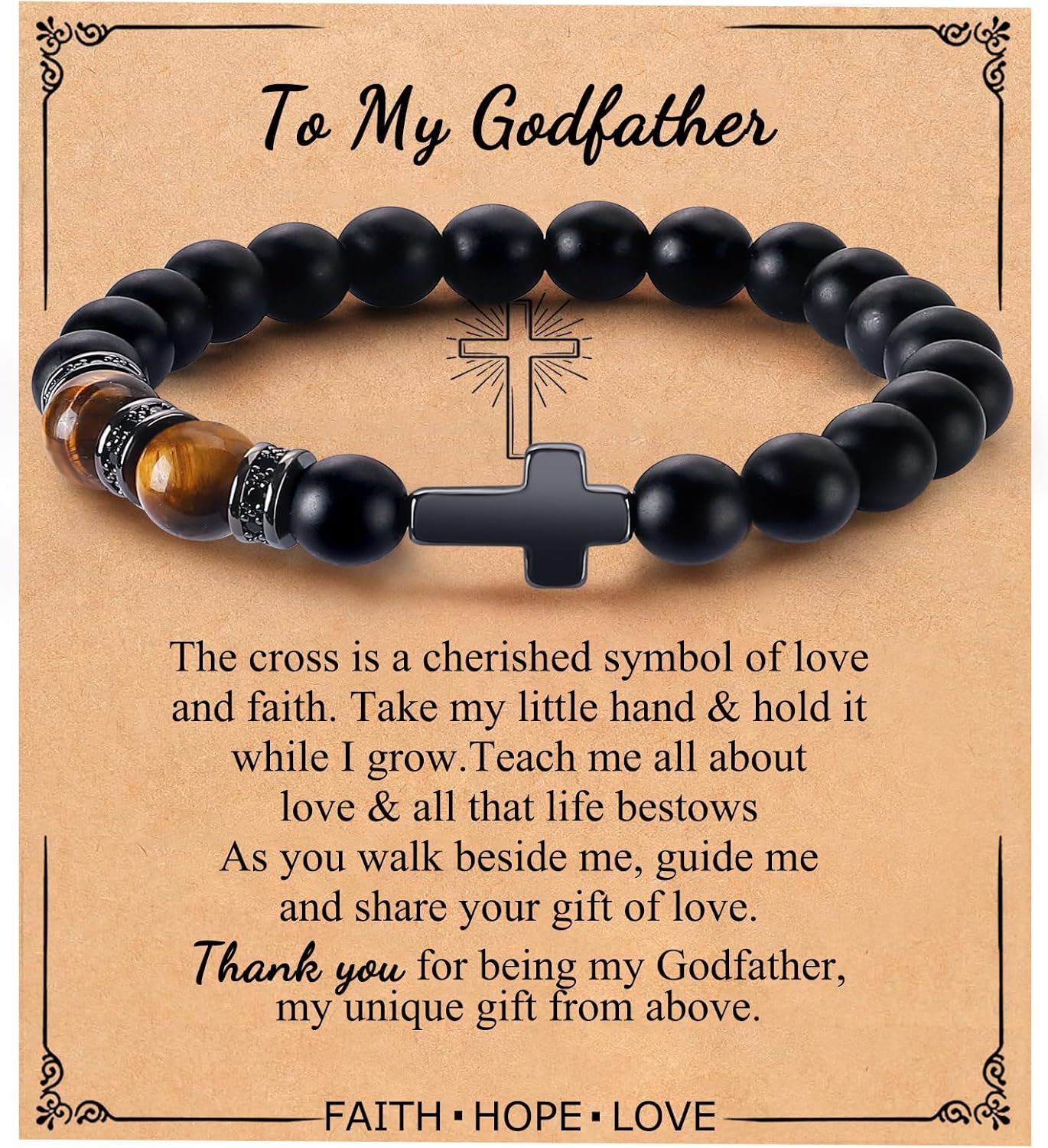 Mens Bracelet with Love Card Inspirational Jewelry Gifts for Man Christian Religious Baptism Valentines Day Graduation Retirement Christmas Beaded Bracelets Gifts