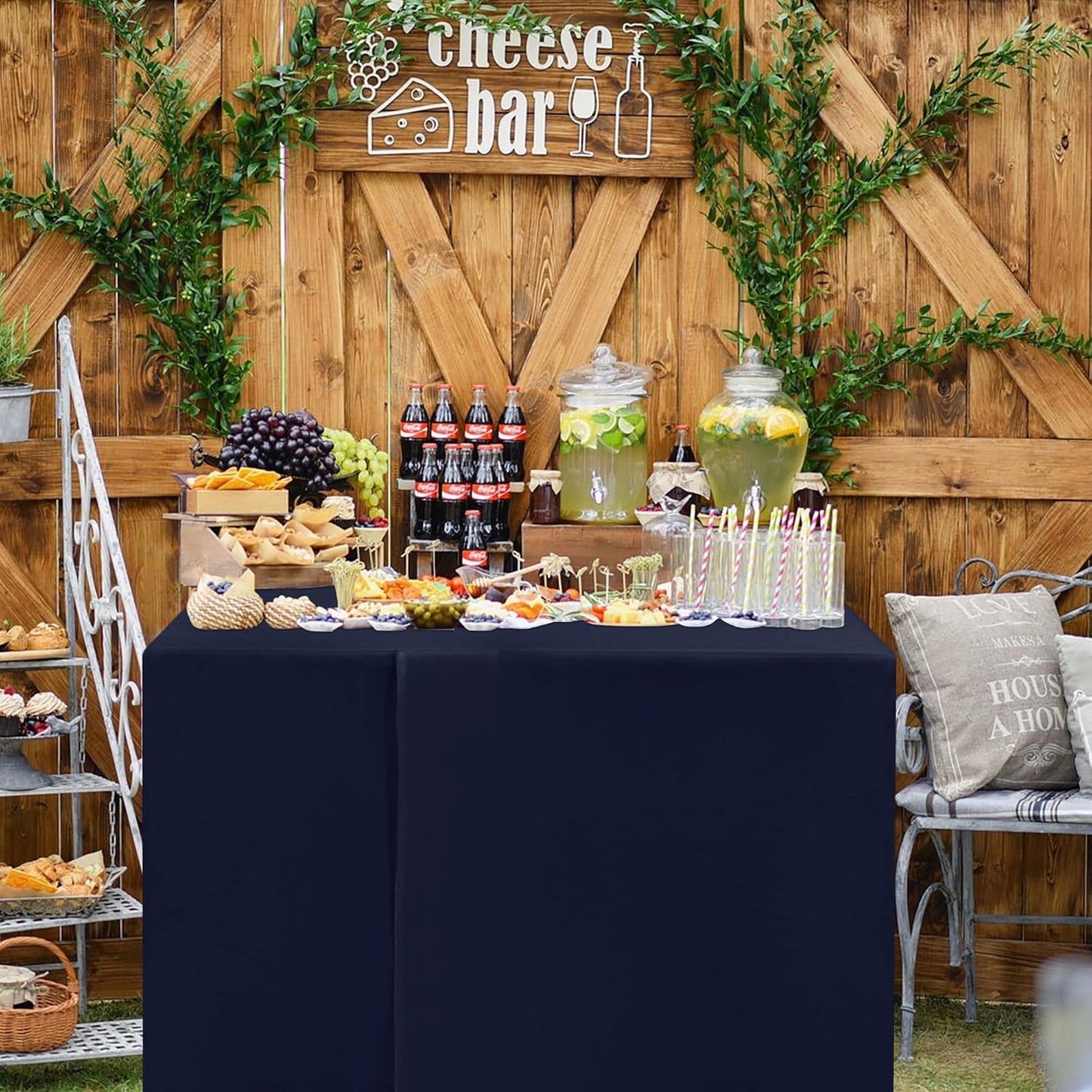 HolidayIdeas 2 Pack Square Fitted Table Covers - 34 x 34 Inch -Card Table Clothes Washable Tablecloth Protectors for Parties, Holiday Dinner, Trade Show, Vendor Stand, Navy