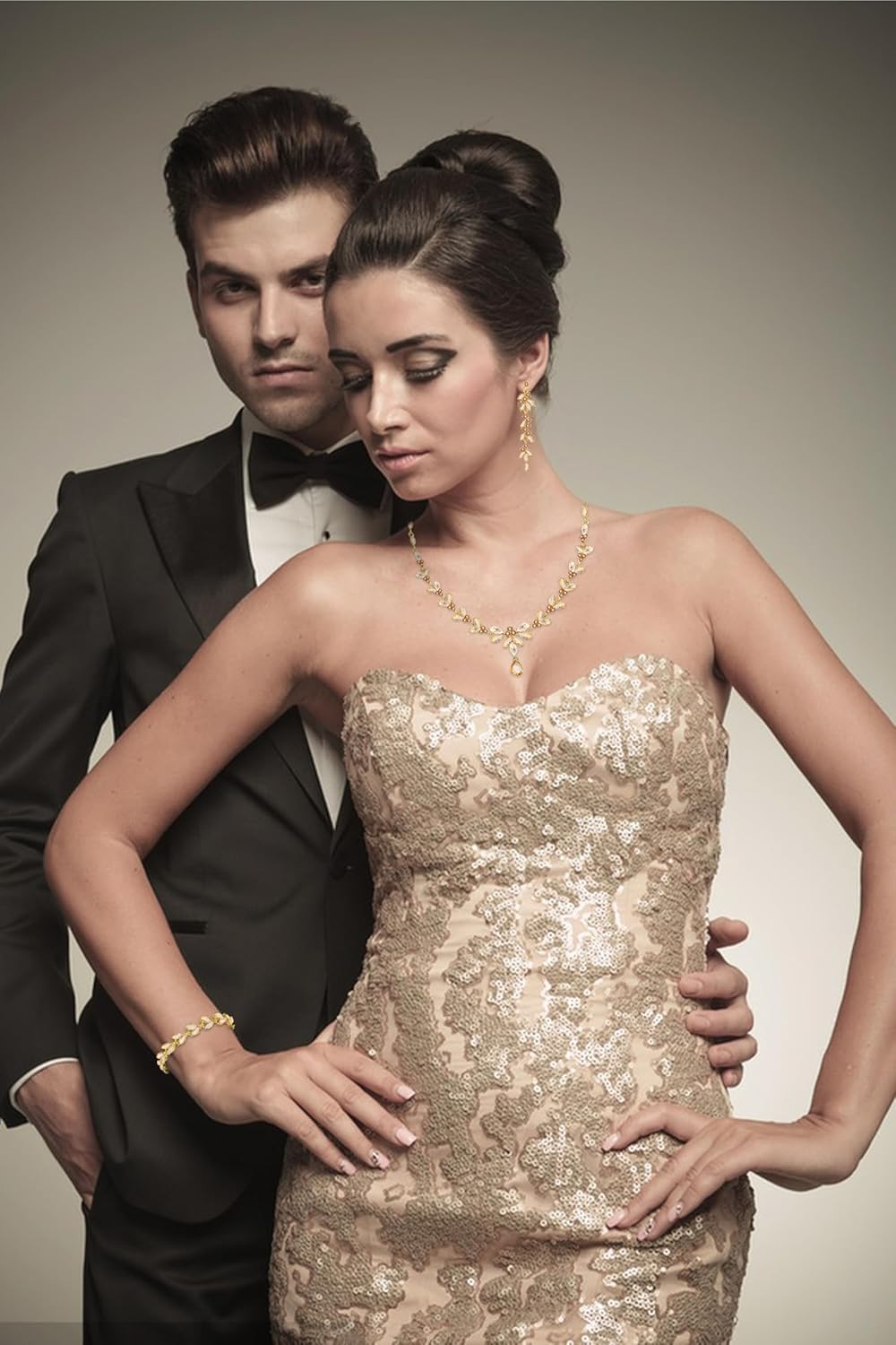 Wedding Jewelry Sets for Bride Bridesmaid Bridal Jewelry Set for Women Wedding Crystal Necklace Earrings Bracelet Set for Party Prom Jewelry