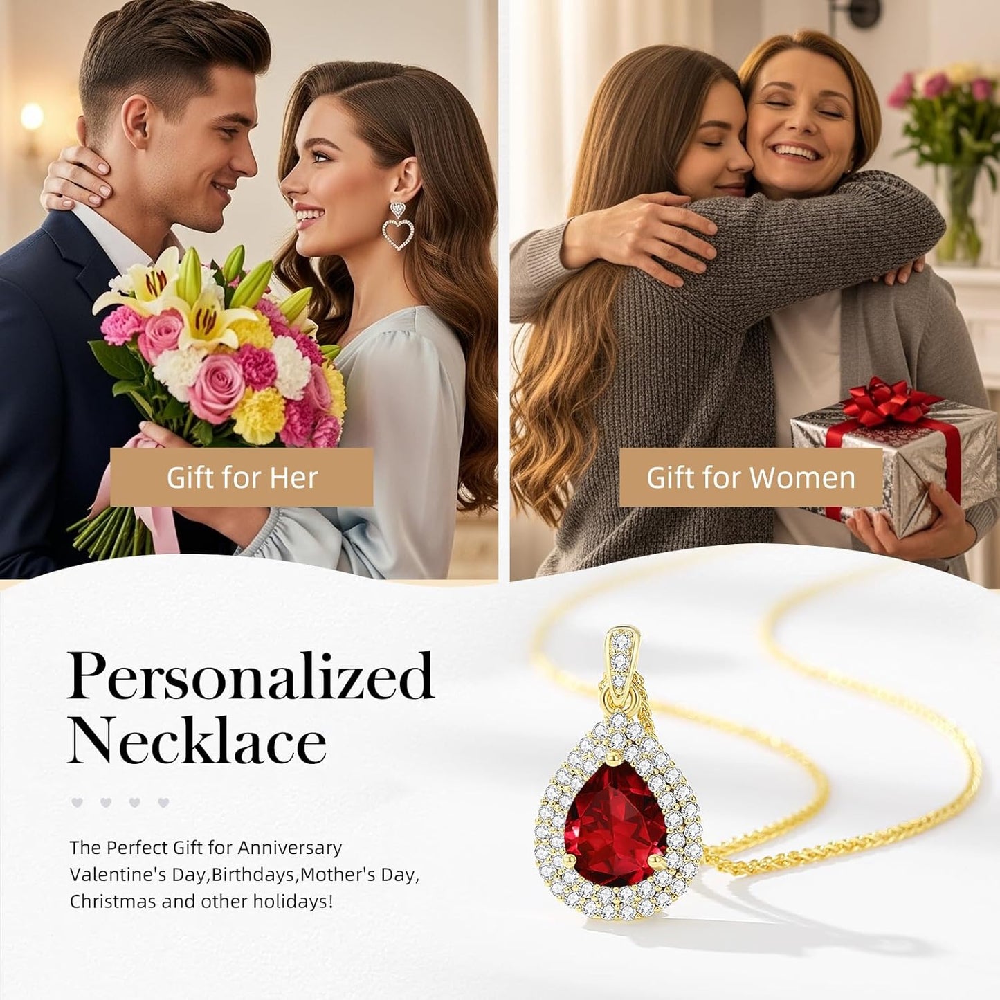 Gold Necklace for Women-Teardrop Birthstone Pendant-18K Gold Plated Chain with Light-Up Gift Box, Jewelry for Women,Anniversary Birthday Gifts for Her Wife Girlfriend Mom,Womens Jewelry