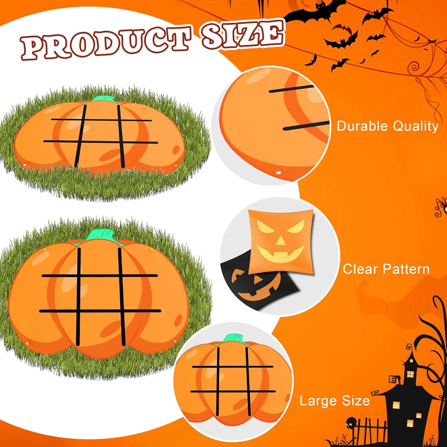 Halloween Pumpkin Party Favors Tic Tac Toe Bean Bag Game for Kids,Bean Bag Toss Across for Indoor Outdoor Yard Background Lawn Adults Family Night Halloween Activities 10 Bean Bags