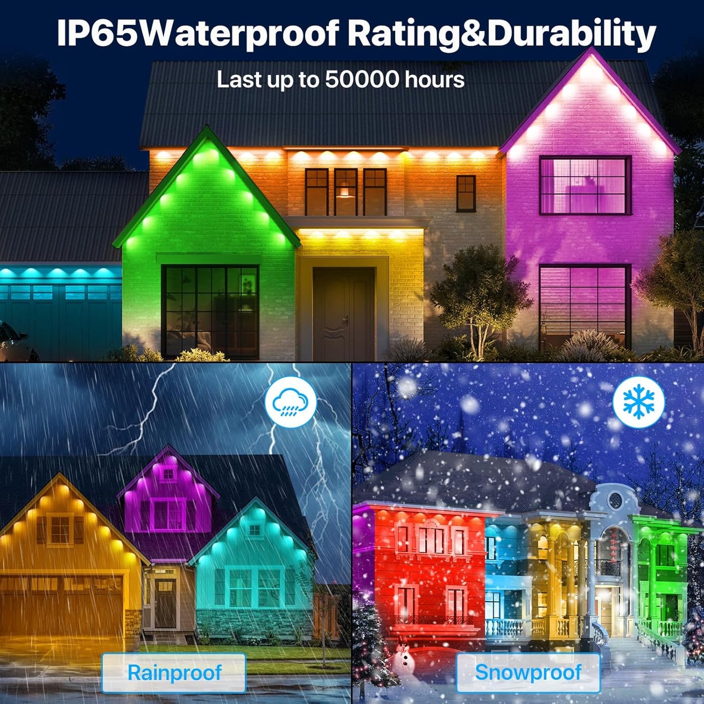 Permanent Outdoor Lights,100FT RGB+IC LED Lights with Smart APP & Remote Control, 72 Scene Modes, Waterproof IP65 for Holiday,Christmas,Yard Decorations(Extension Cord Not Included)