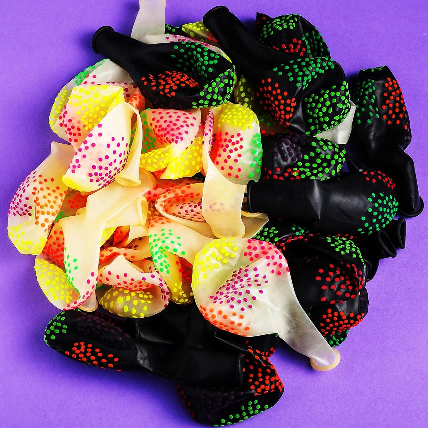 32 Pcs Glow in The Dark Party Supplies Christmas Neon Party Favors with 25 Fluorescent Balloon 6 Rolls 98.4 ft UV Blacklight Luminous Tape 14.4 ft Neon Streamer Garland for Adults(Bright Dot)