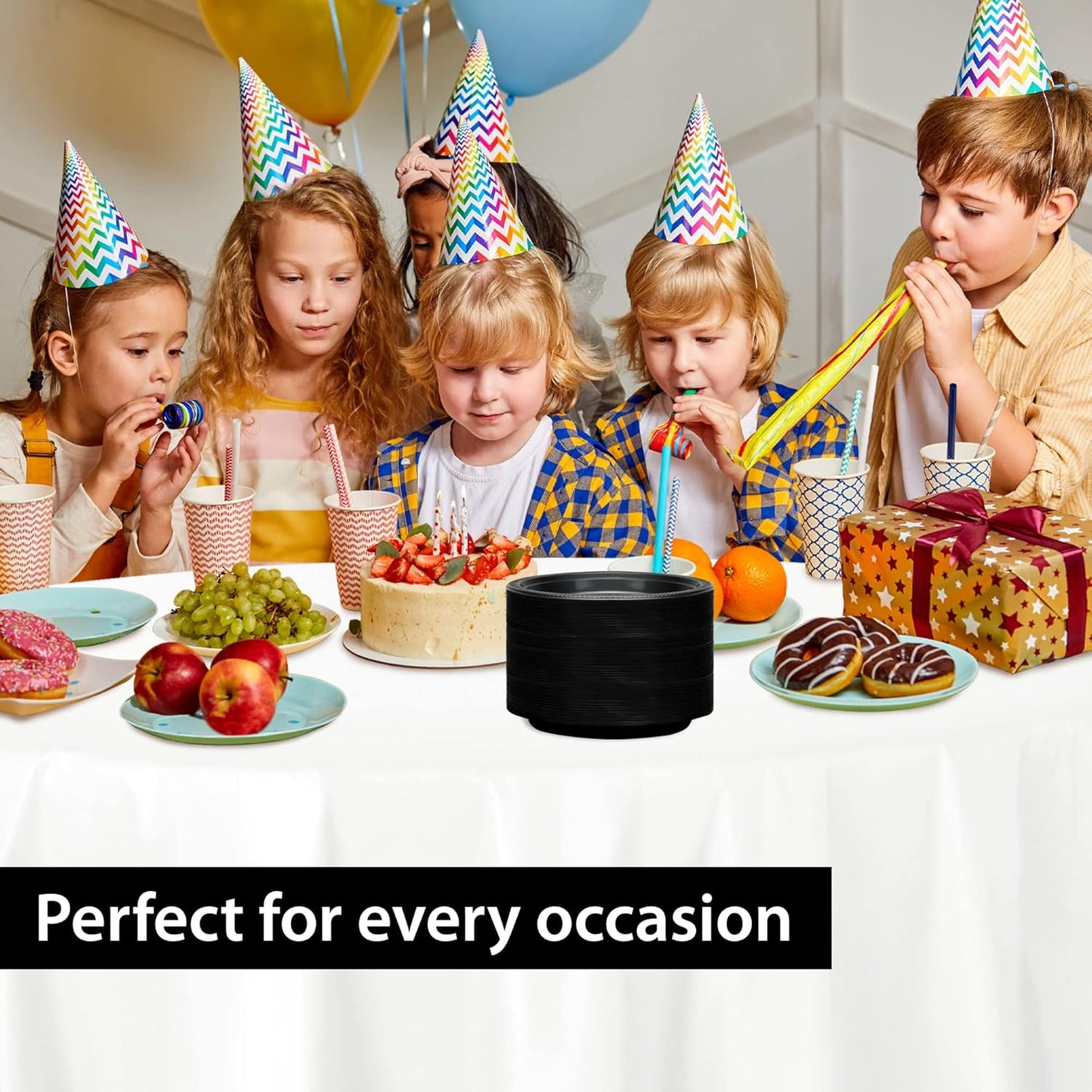 Hanna K. Signature Black Plastic Plates 9 Inch - 600 count - Plastic Solid Round Party Plates For Weddings, BBQs, Birthday Plates - Disposable Black Plates - Plastic Dessert Plates