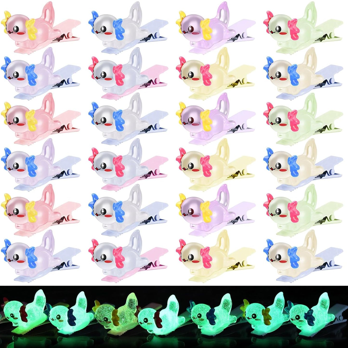 30 Pcs Mini Glow Hair Clips Girls Rave Hair Clips for Women Christmas Music Festival Holiday Party Supplies (Axolotl)