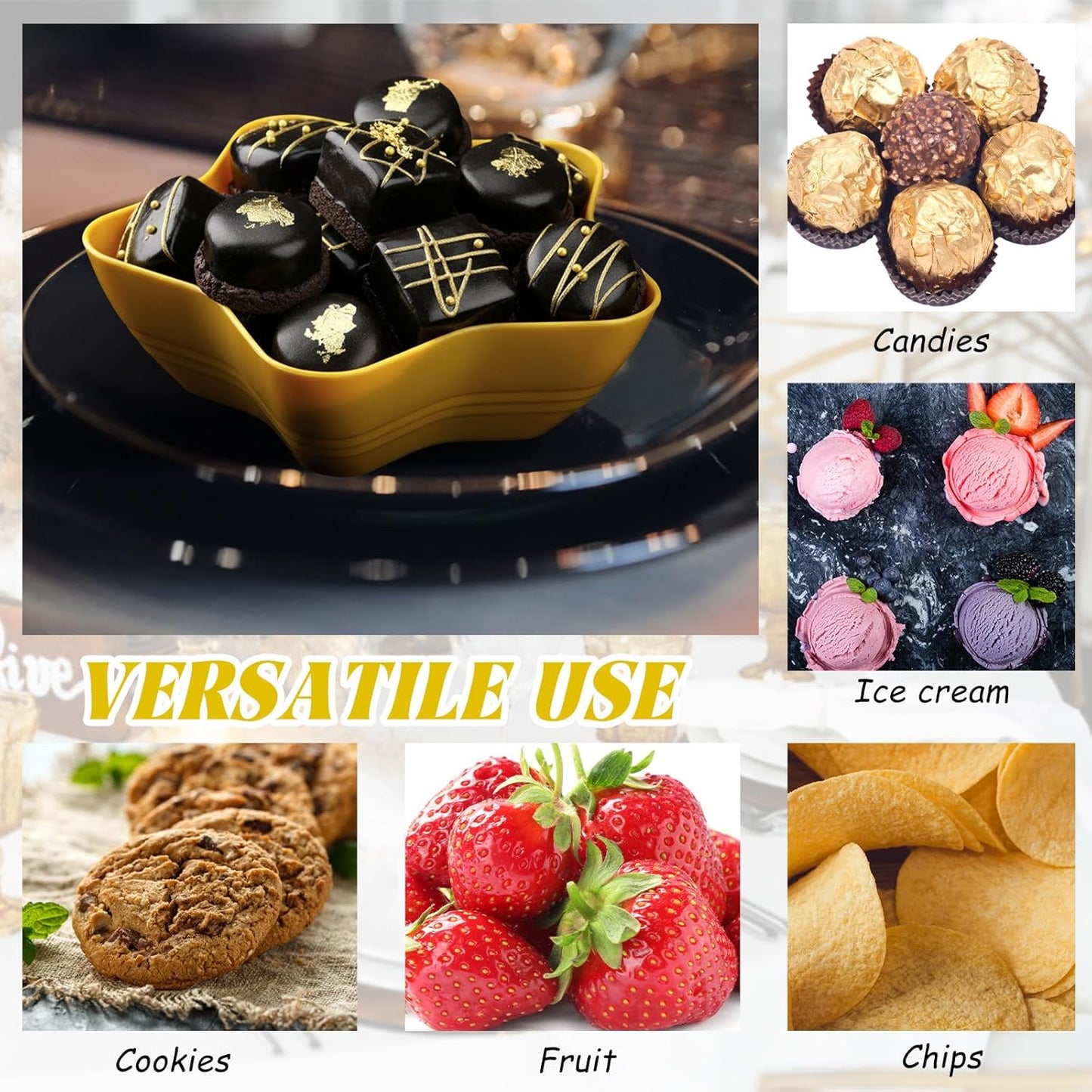 Honeydak 20 Pcs Gold Star Shaped Plastic Bowls Star Dessert Plates Gold Snack Salad Bowl Party Candy Bar Containers Serving Dishes for Chips Buffet Salad