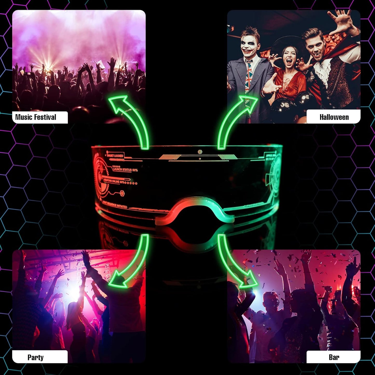 LED Light Up Glasses For Party LED Glasses For Adults Kids Futuristic Sunglasses Cosplay Costume Rave Accessories Glowing Neon Sunglasses,Gifts(Cool Glasses)