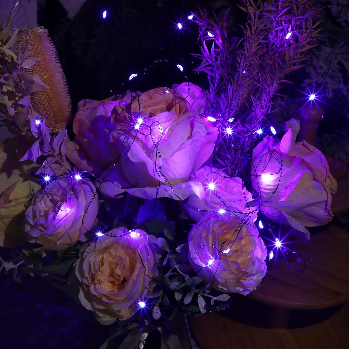 WATERGLIDE 12 Pack Halloween Fairy Lights Battery Operated (Included), 7 ft 20 LED Mini Firefly Starry String Lights, Waterproof Black Wire Light for DIY Mason Jar Table Halloween Decor, Purple