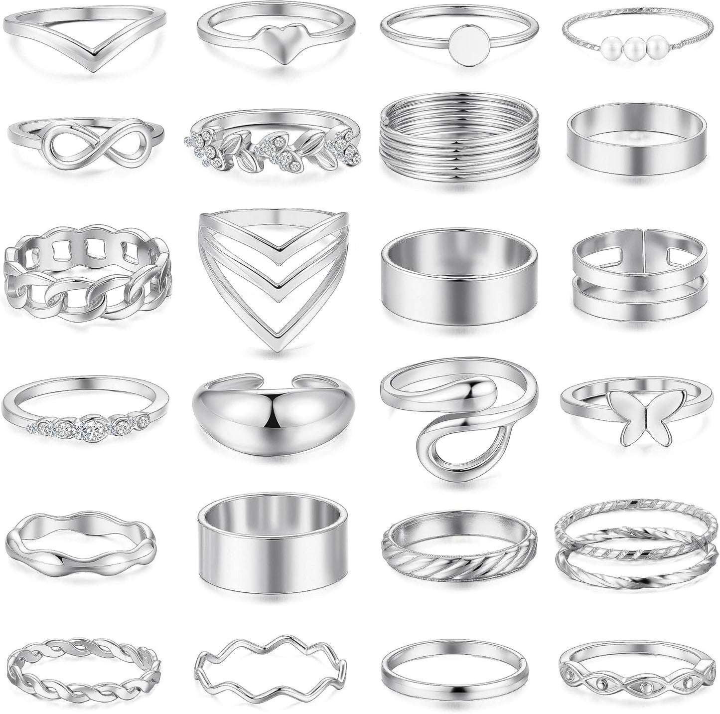 iF YOU 25 Pcs Gold Knuckle Ring Set for Women, Chunky Stackable Finger Midi Rings, Silver Simple Stacking Cute Rings Pack Trendy Stuff Jewelry Gift