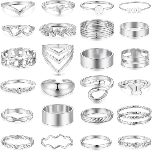 iF YOU 25 Pcs Gold Knuckle Ring Set for Women, Chunky Stackable Finger Midi Rings, Silver Simple Stacking Cute Rings Pack Trendy Stuff Jewelry Gift