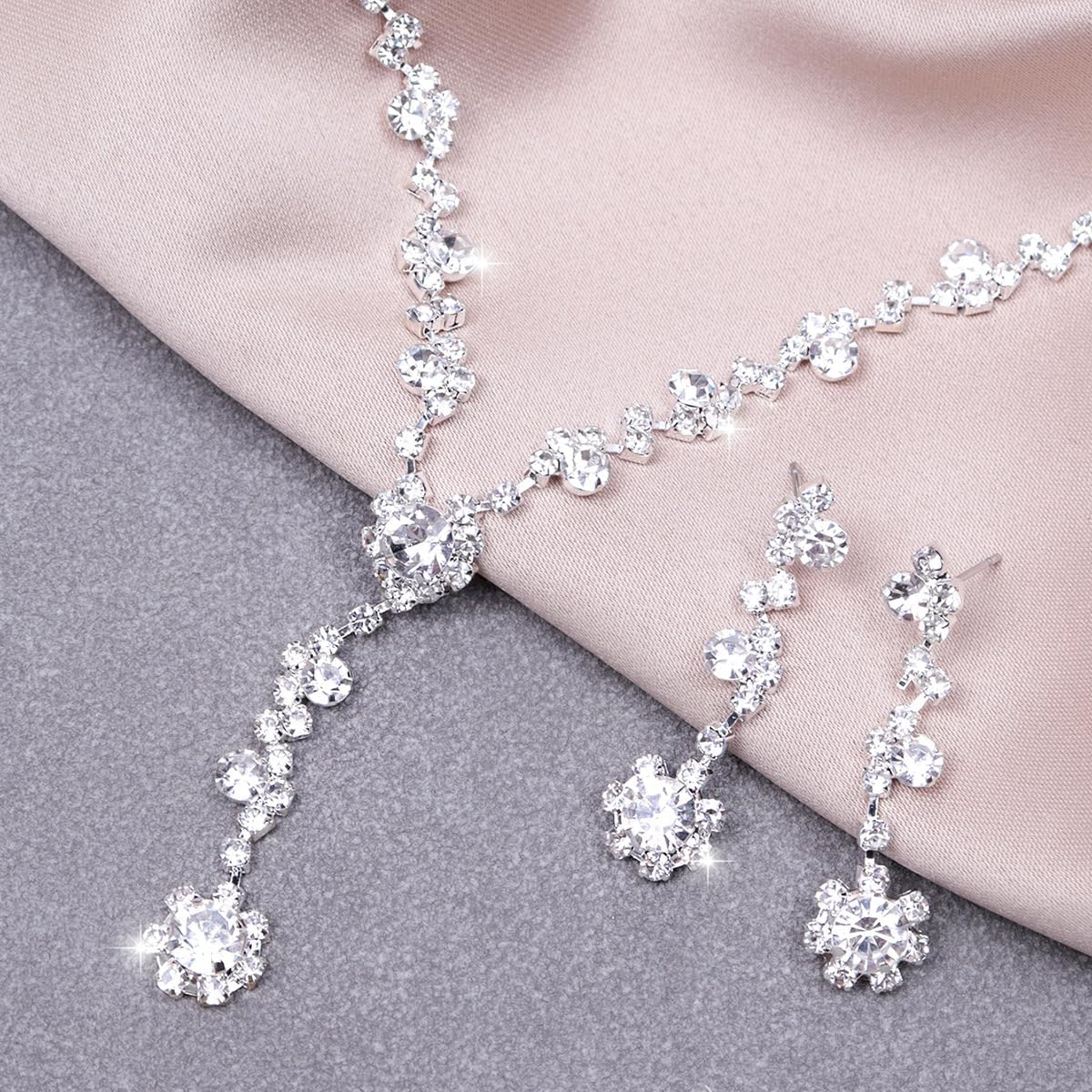 Silver Rhinestone Prom Jewelry Set for Women,Black Glitter Crystal Chain Choker Necklace Cz Drop Earring for Wedding Bridal,Formal Costume Accessories