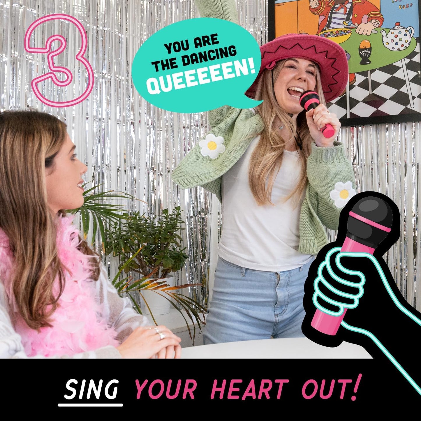 Lucky Egg Official Grab The Mic – Family Karaoke Board Game w/Foam Mic, 8+ Ages, 2-10 Players - Games for Bad Singers w/ 250 Lyrics (125 Cards) for Hilarious Game Nights & Birthday Party, Kids Gift