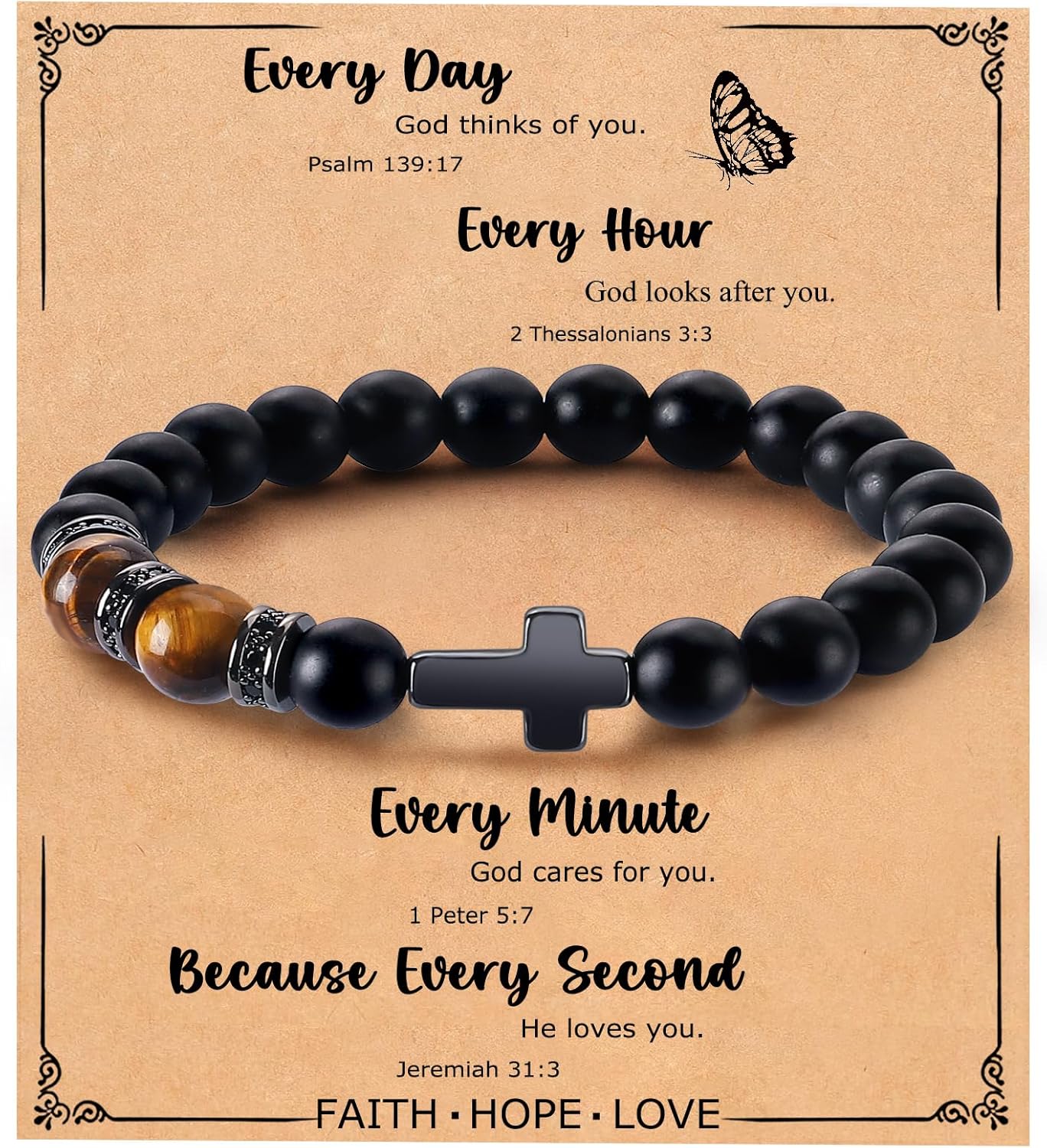 Mens Bracelet with Love Card Inspirational Jewelry Gifts for Man Christian Religious Baptism Valentines Day Graduation Retirement Christmas Beaded Bracelets Gifts