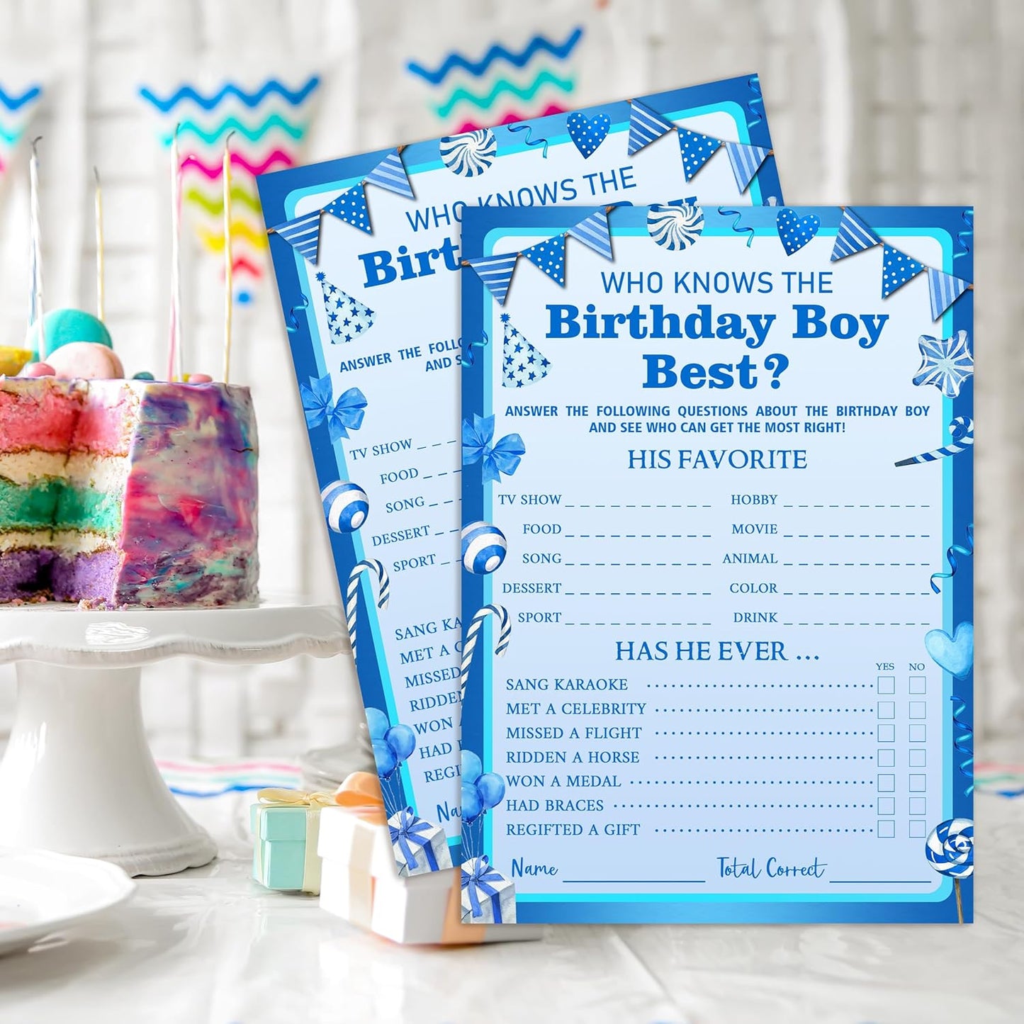 Who Knows The Birthday Boy Best Game Cards - Birthday Sleepover Party Supplies Activity Decorations for The Boy Card Game 5x7 Inch Set of 25 Cards (Double-Sided) - A02