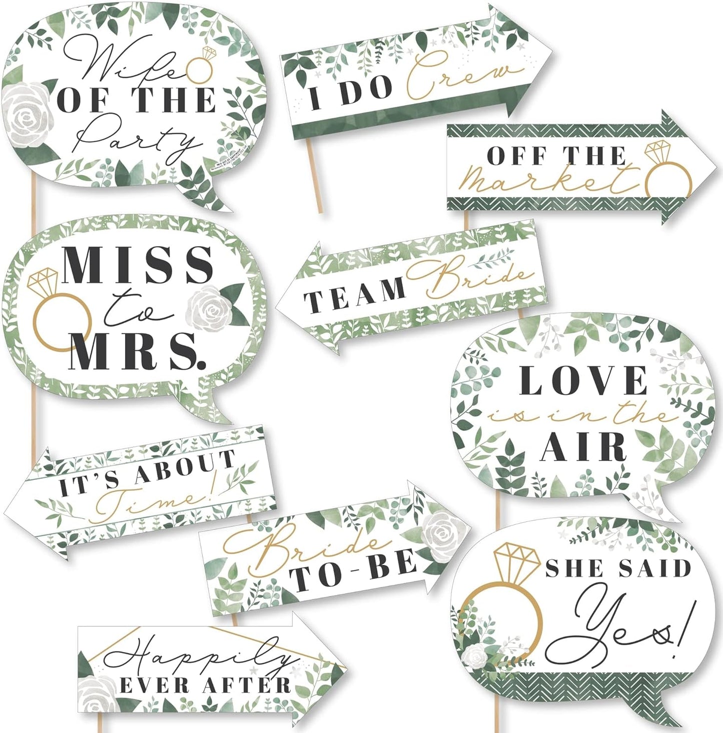 Big Dot of Happiness Funny Boho Botanical Bride - Greenery Bridal Shower and Wedding Party Photo Booth Props Kit - 10 Piece