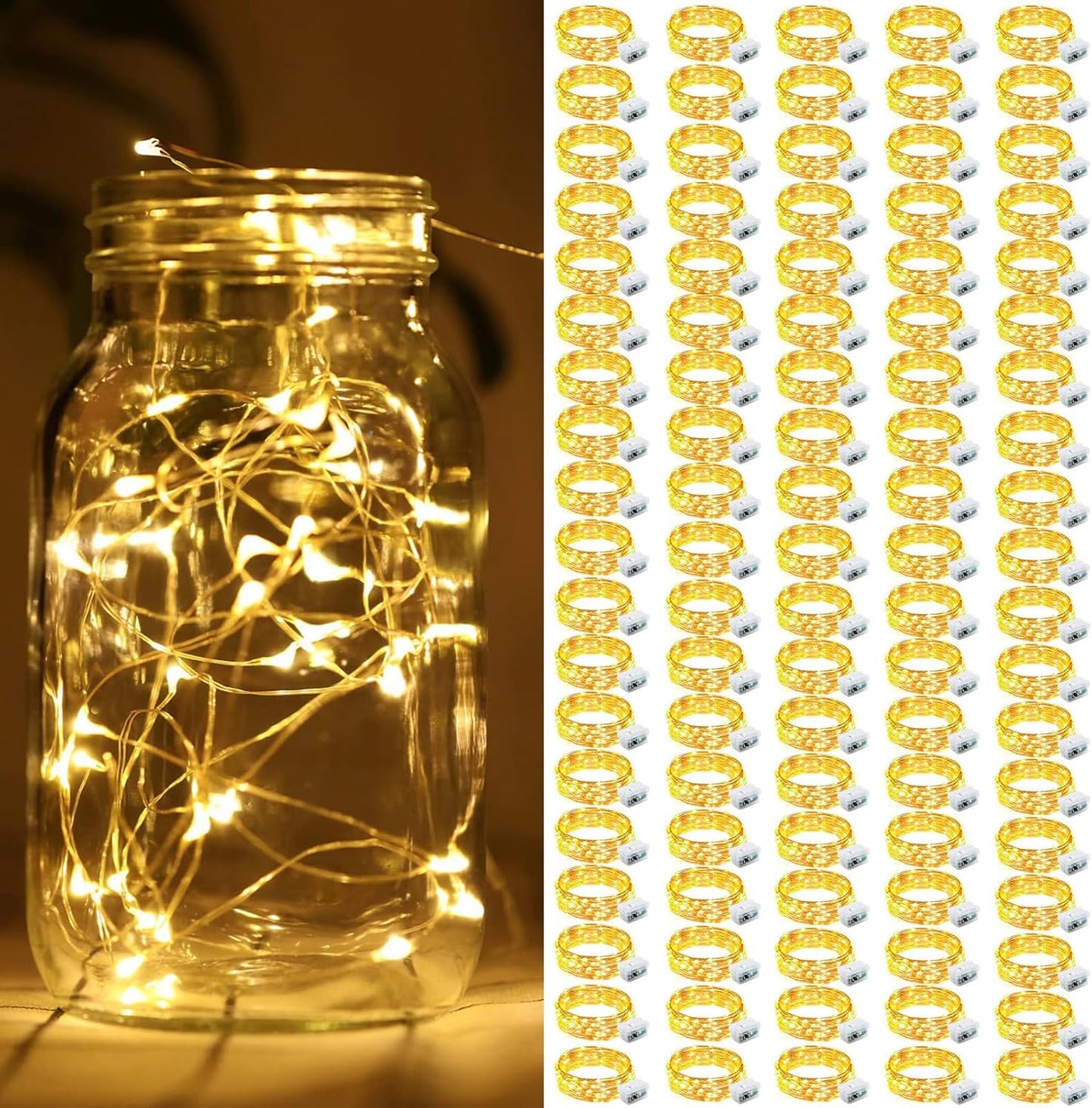 ZGWJ 100 Pack Fairy Lights Battery Operated, 7ft 20 Mini LED Fairy String Lights Silver Wire 3 Modes for DIY, Parties, Wedding, Bedroom, Halloween Christmas Decoration Warm White