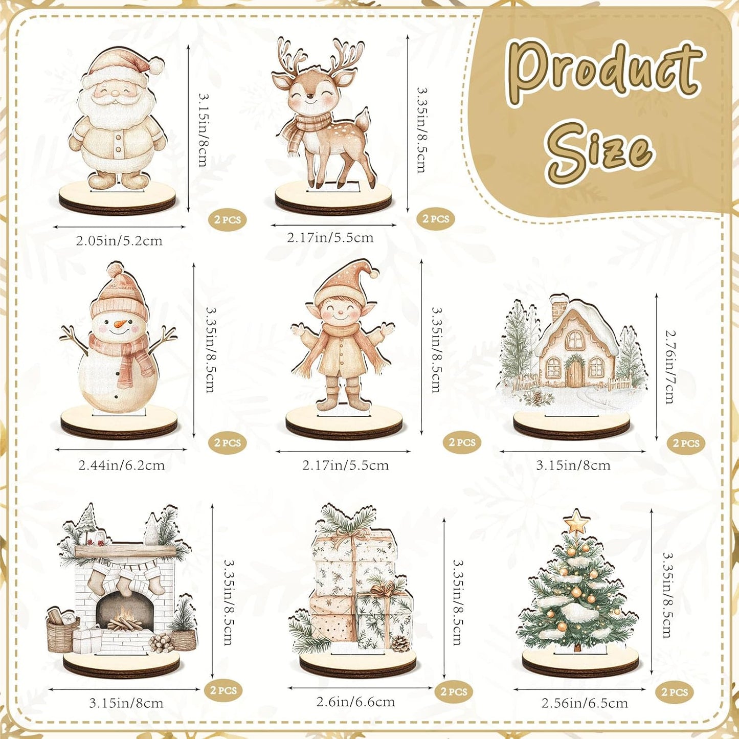 16 Pcs Wooden Boho Sad Beige Christmas Table Centerpiece Vintage Watercolor Xmas Tabletop Detachable Sign Farmhouse Snowman Deer Santa Table Toppers Display Decor Photo Props Party Favor Supplies