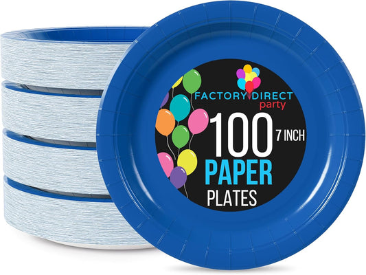 Exquisite Dark Blue Paper Plates Disposable Heavy Duty 7 Inch Dark Blue Disposable Plates For Party 100 Pcs Heavy Duty Paper Plate 350 GSM, Birthday Party Supplies Plate Set