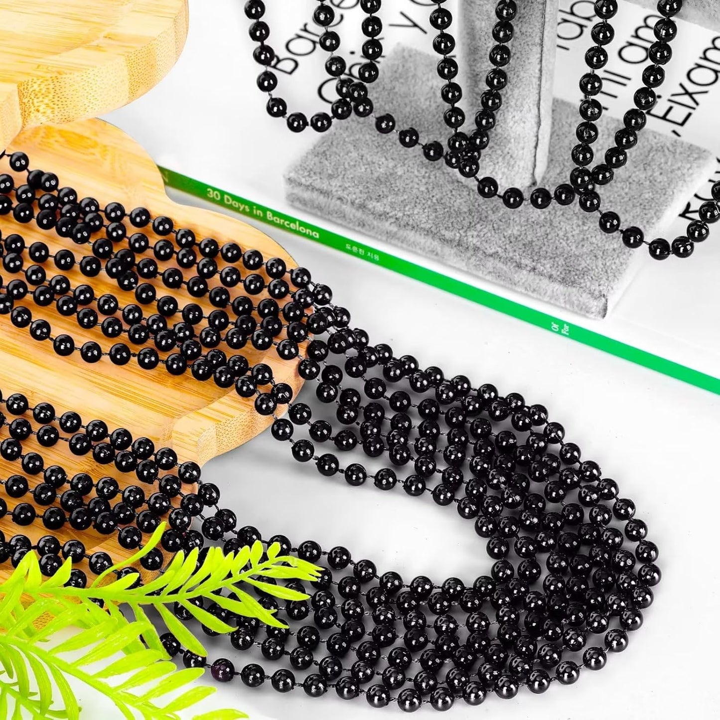 24PCS Black Bead Necklace, Halloween Black Bead Necklaces Stuff Accessories, 33" Mardi Gras Beads Necklace Costume, Festival Parade Throw for Halloween Wedding Party Events Supplies Decorations