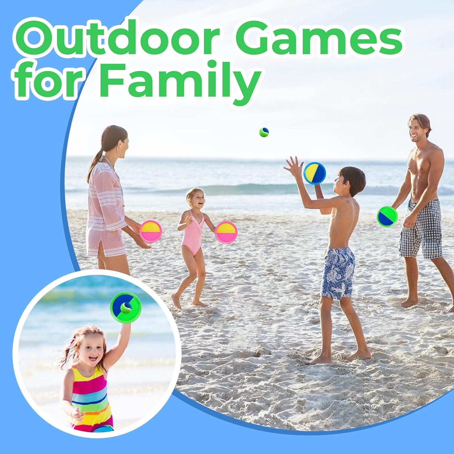 Beach Games - Kids Toys - Outdoor Games for Kids, Toss and Catch Ball Set with 6 Paddles 3 Balls, Toys for 3 4 5 6 7 8+ Year Old Boys Girls Christmas Birthday Gifts