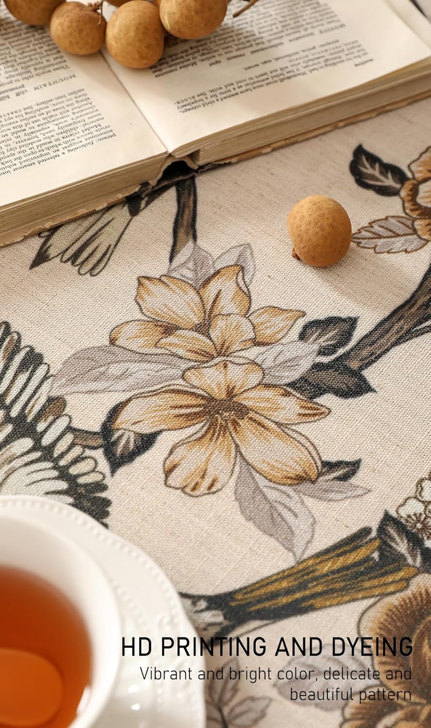 ISAENNE Designer Vintage Linen Long Rectangle Tablecloth,Floral and Bird Pattern Elegant Table Cloth,Fall Wrinkle Resistant Decor Tablecloths for Dining Kitchen Christmas,63"*94"-Murad A