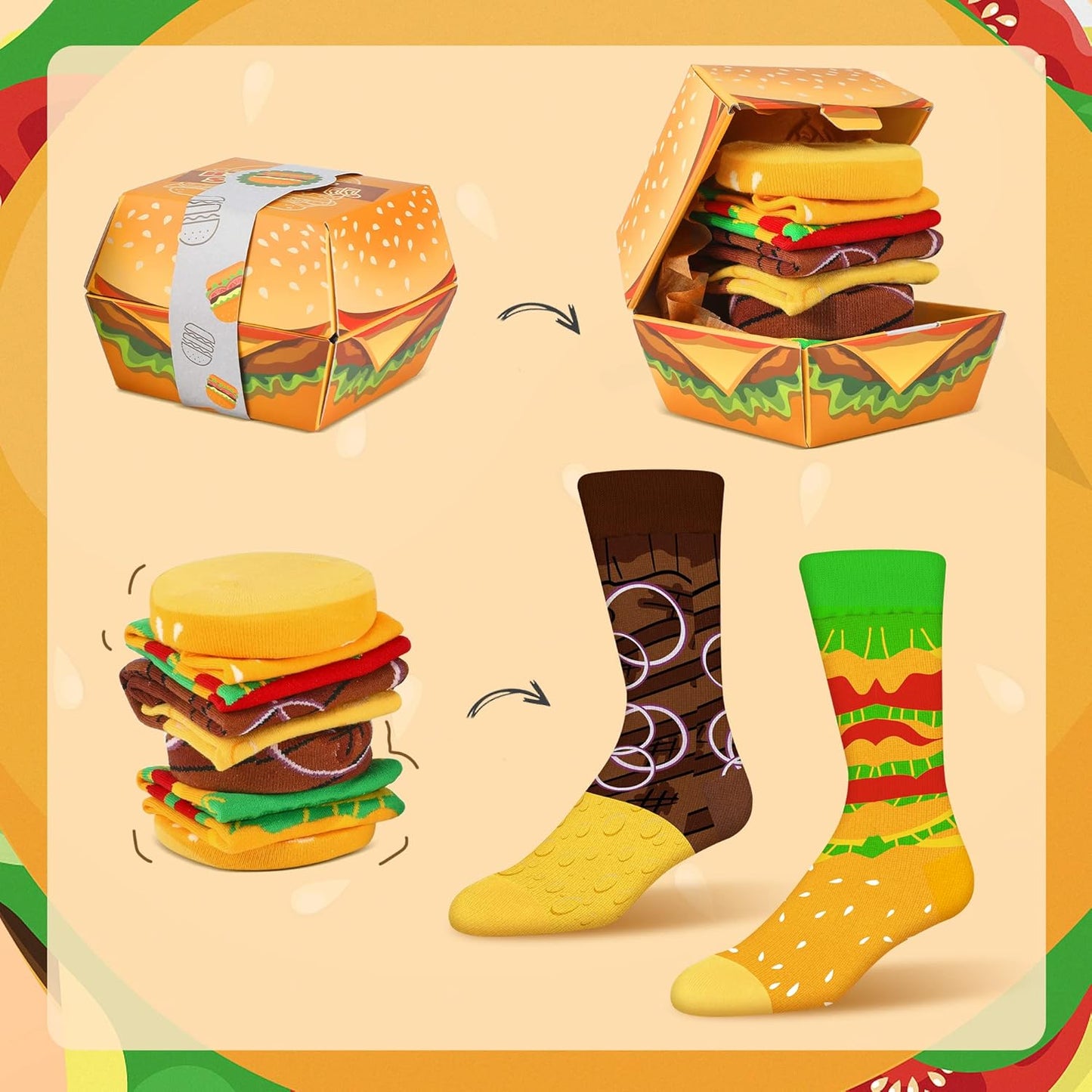 AGRIMONY Funny Burger Hot Dog Tacos Popcorn Socks Box -Easter Fathers Birthday Gag Christmas Gifts for Men Teen Boys Women