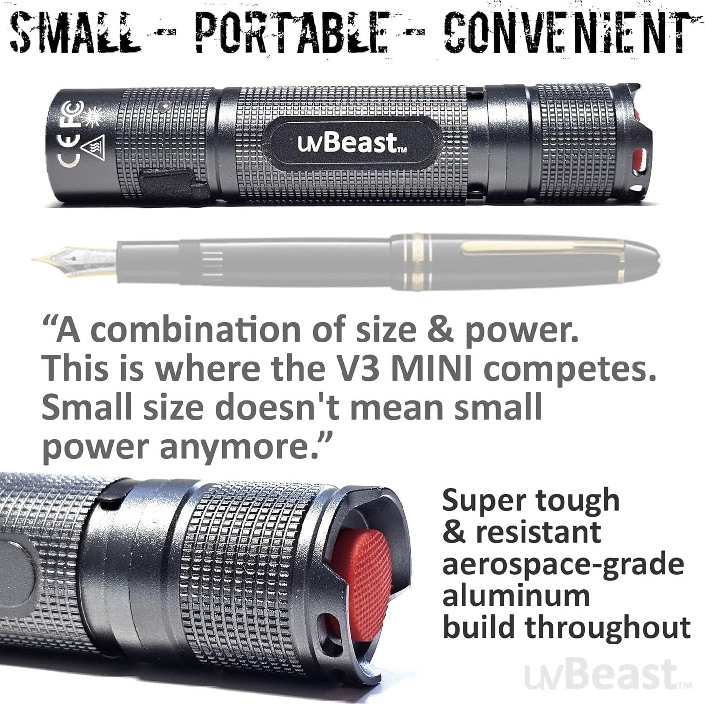 uvBeast New V3 MINI 385-395nm - Black Light UV Flashlight – Low Contamination Ultraviolet - Professional Grade High Power 5 Core UV LED – USA Stock