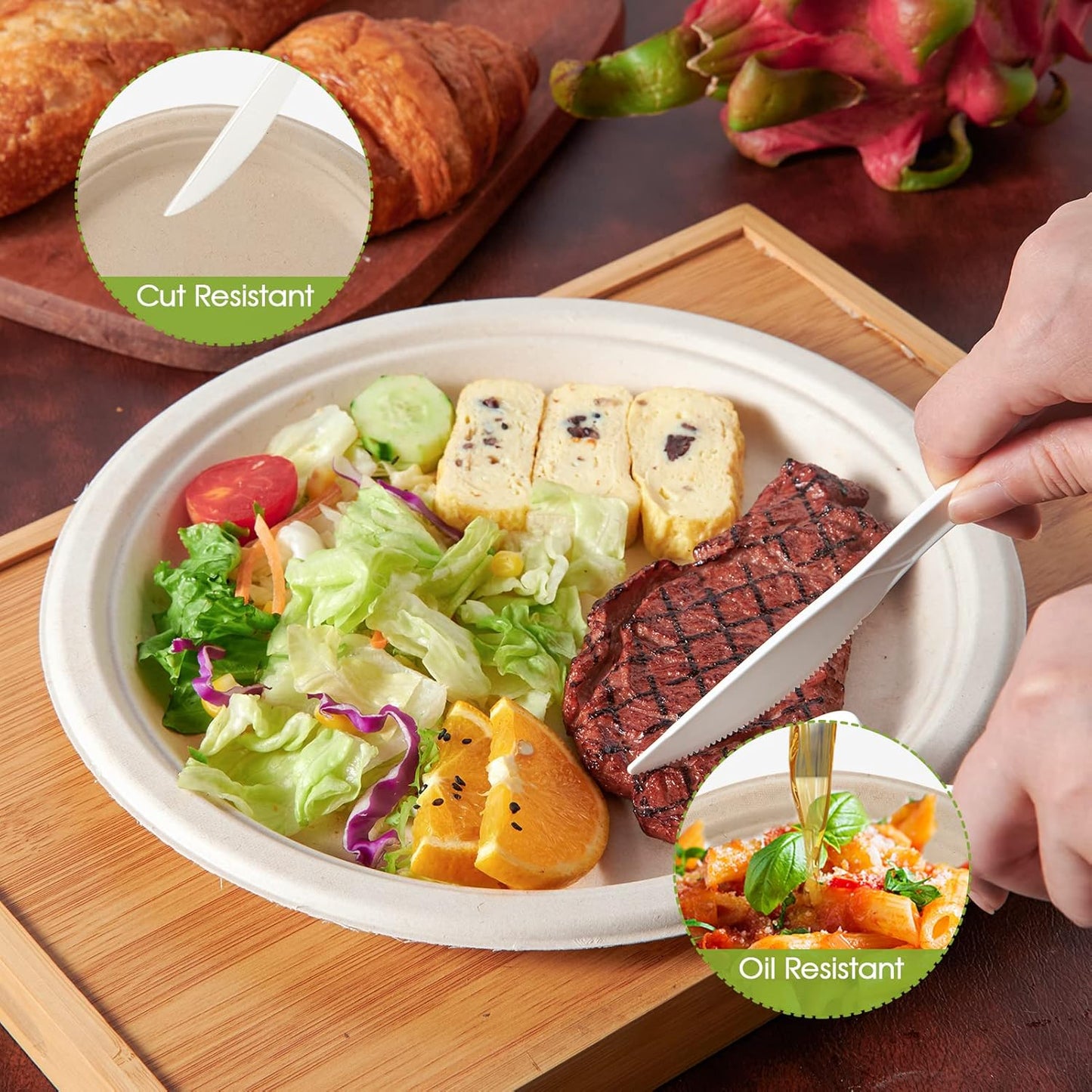 ECOLipak 100% Compostable 10 Inch Paper Plates, 125 Pack Heavy Duty Disposable Biodegradable Eco-friendly Sugarcane Bagasse Plates for Dinner Party Thanksgiving