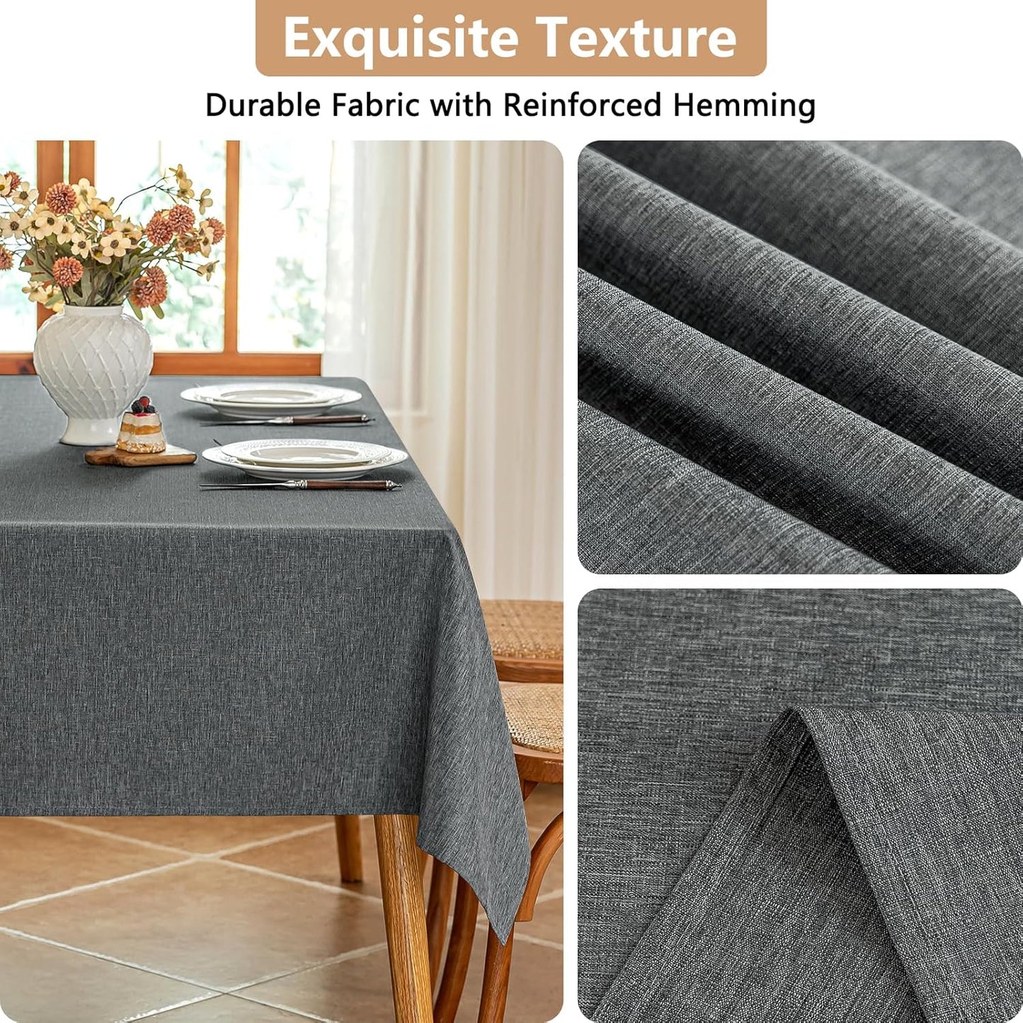 Fabric Rectangle Grey Table Cloth, Faux Linen Textured Stain Resistant & Washable Rectangular Tablecloth, Reusable for Dinning Kitchen Party, 55 x 70 Inch