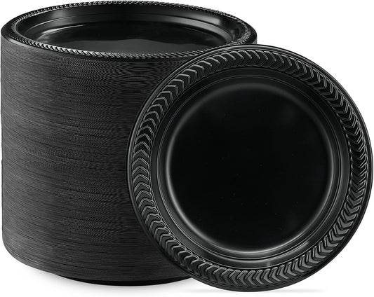 PLASTICPRO 800 PCS Black Plastic Plates Light Weight 7 Inch Plastic Dinner Dessert Appetizer Plates Black Plates Disposable for Party and Wedding