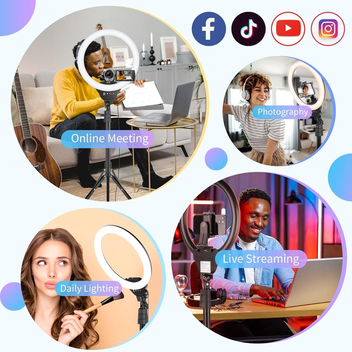 Sensyne 14'' Selfie Ring Light with 62'' Tripod Stand and Phone Holder, LED Selfie Circle Light for Live Stream/Recording/Photography/YouTube/TikTok