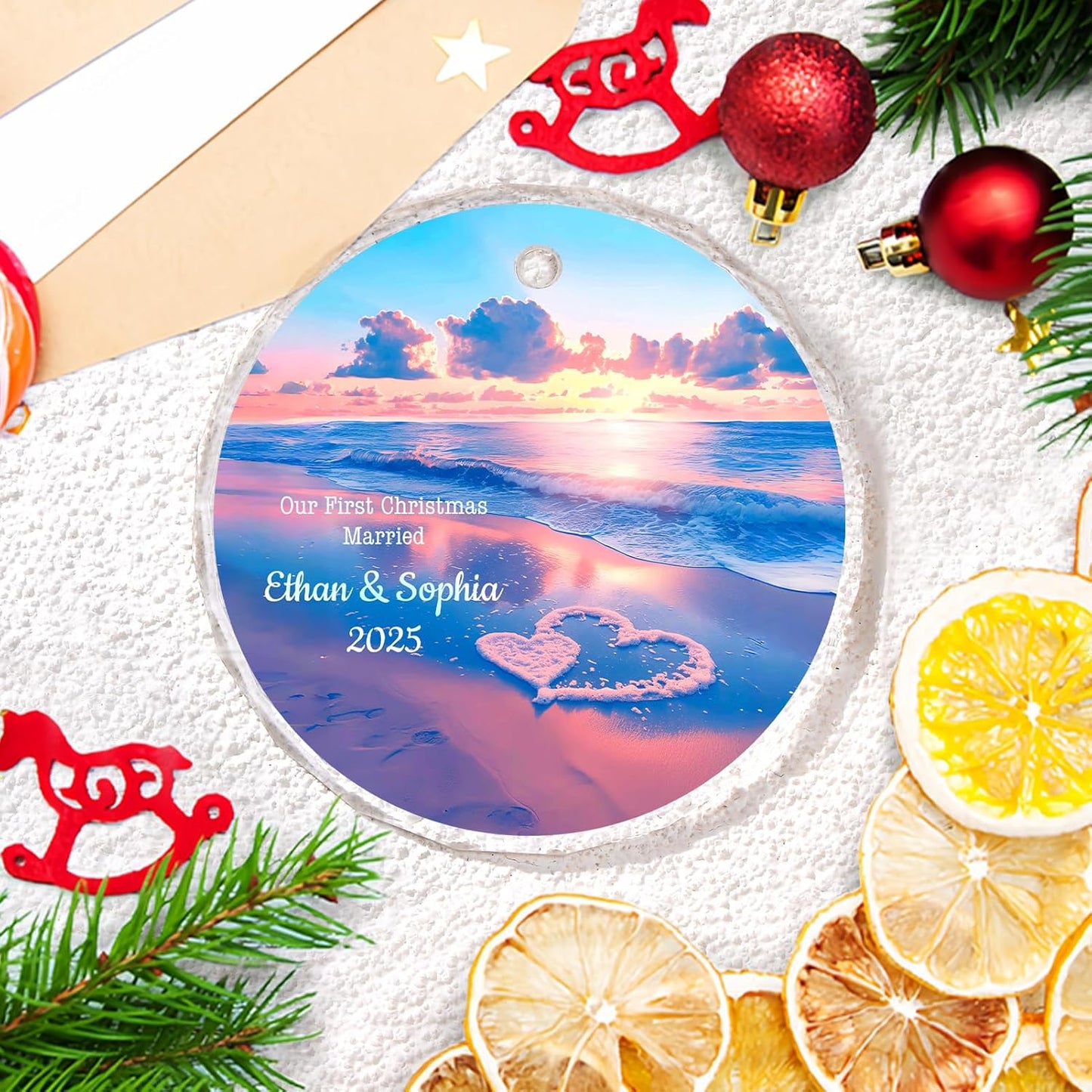 Personalized First Christmas Married Ornament 2025, Custom Engaged Christmas Ornaments with Names, Customized Wedding Engagement Gifts for Newlywed Couples Him Her