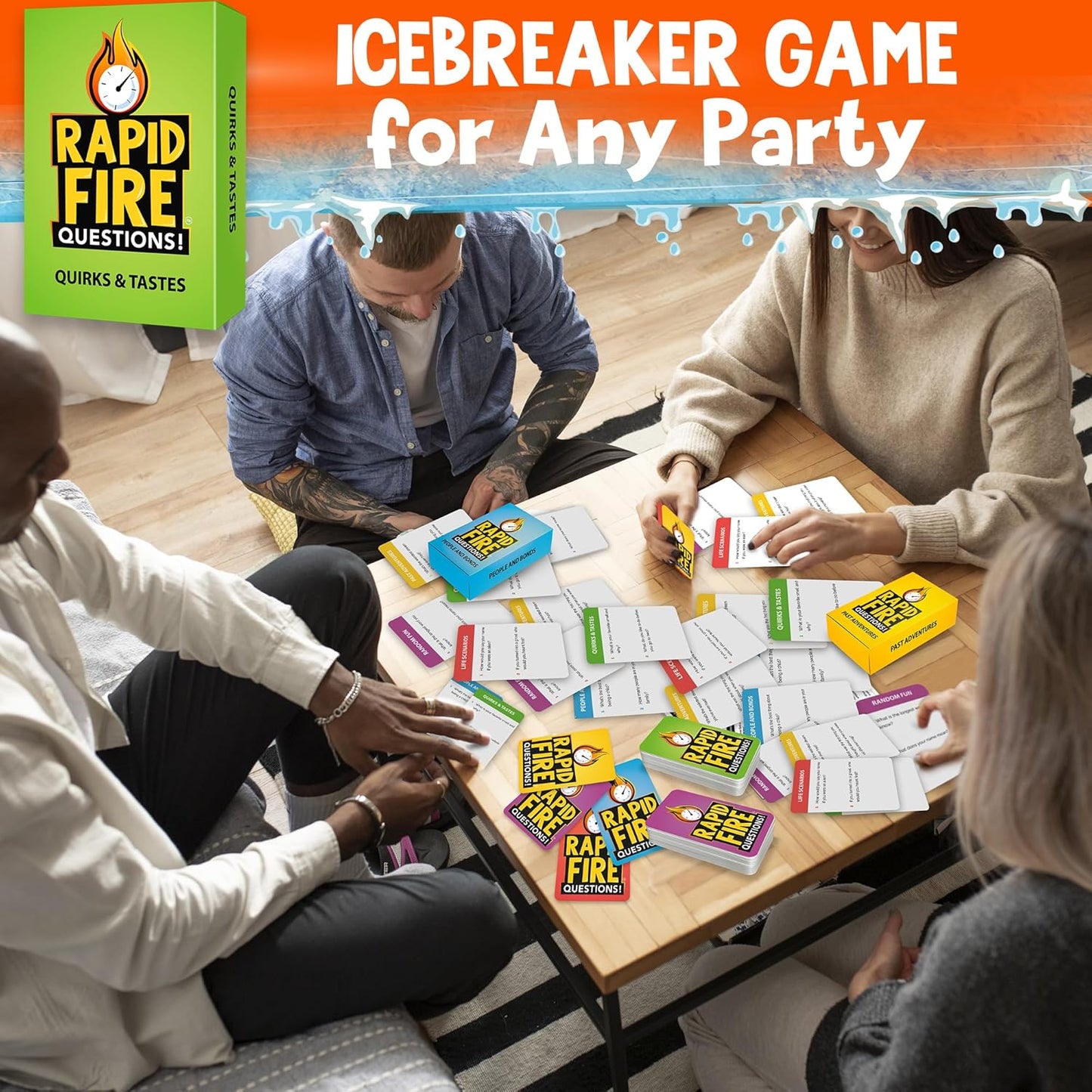 QUOKKA Icebreaker Cards with 500+ Questions - Adults Kids Family Conversation Cards Game - Break The Ice Family Game for Kids 8-12 - Perfect for Family or Adults Game Night I Premium Version