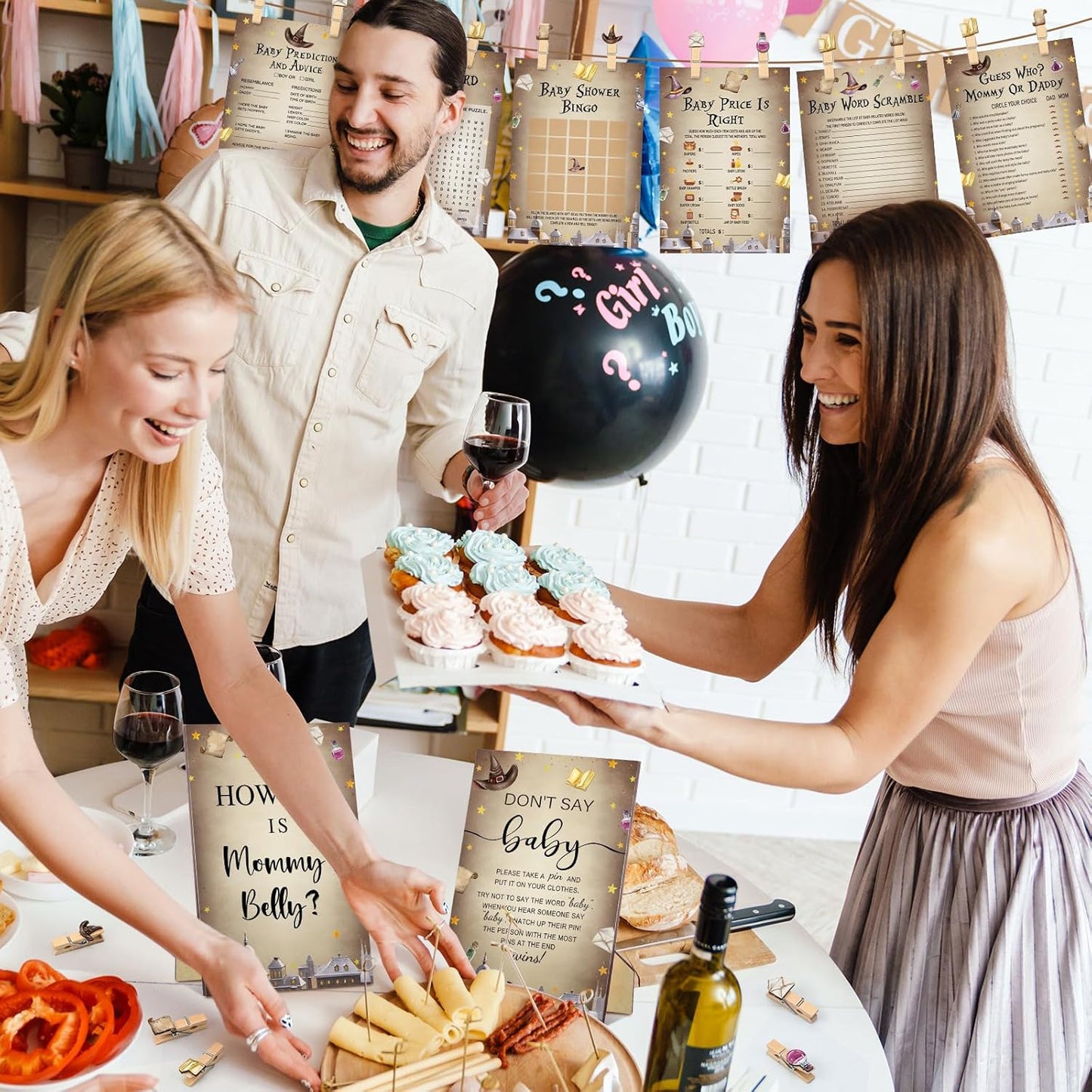 426 Pcs Magical Wizard Baby Shower Games Set-8 Games, Includes Baby Shower Bingo, Price, Guess Who, Word Scramble, Prediction and Advice, How Big is Mommy's Belly, Don't Say The Words