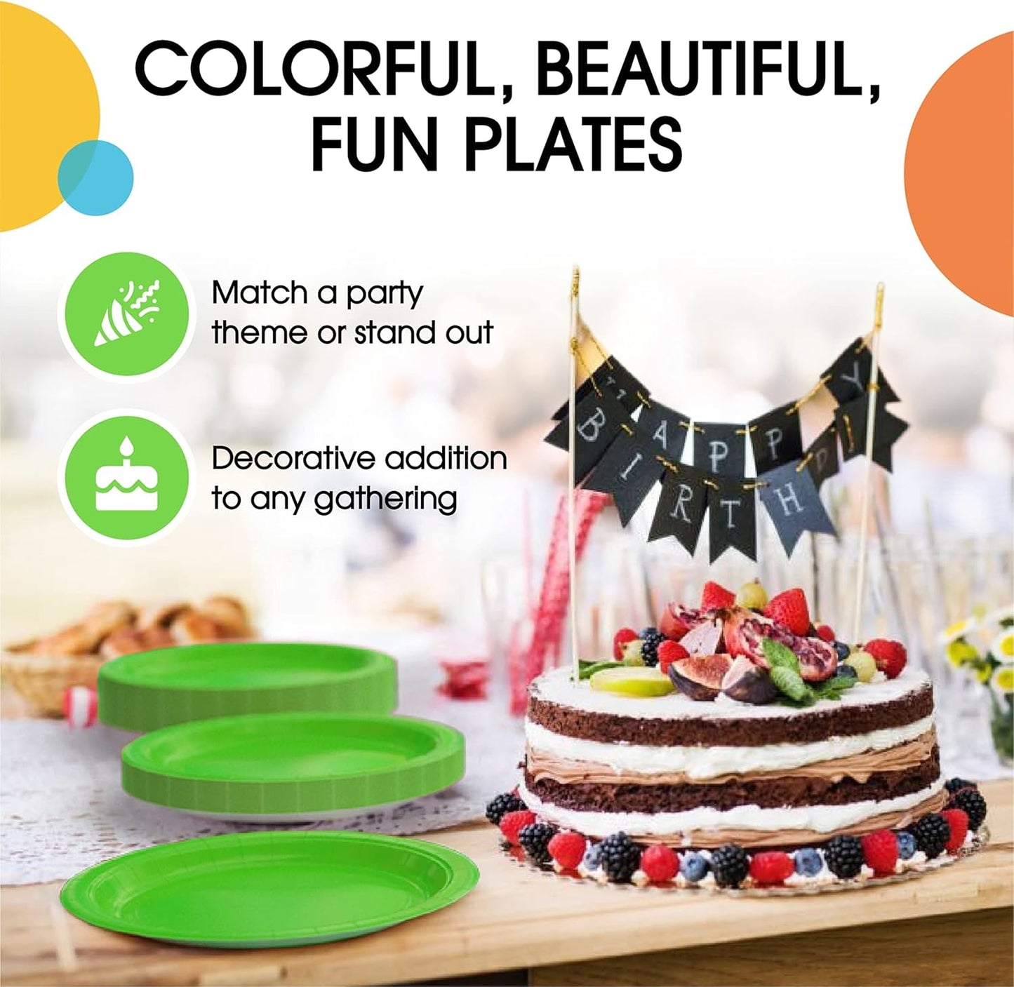 Exquisite Party Solids Lime Green Paper Plates Disposable Heavy Duty 9 Inch Lime Green Disposable Plates For Party 100 Pcs Heavy Duty 350 GSM, Birthday Supplies