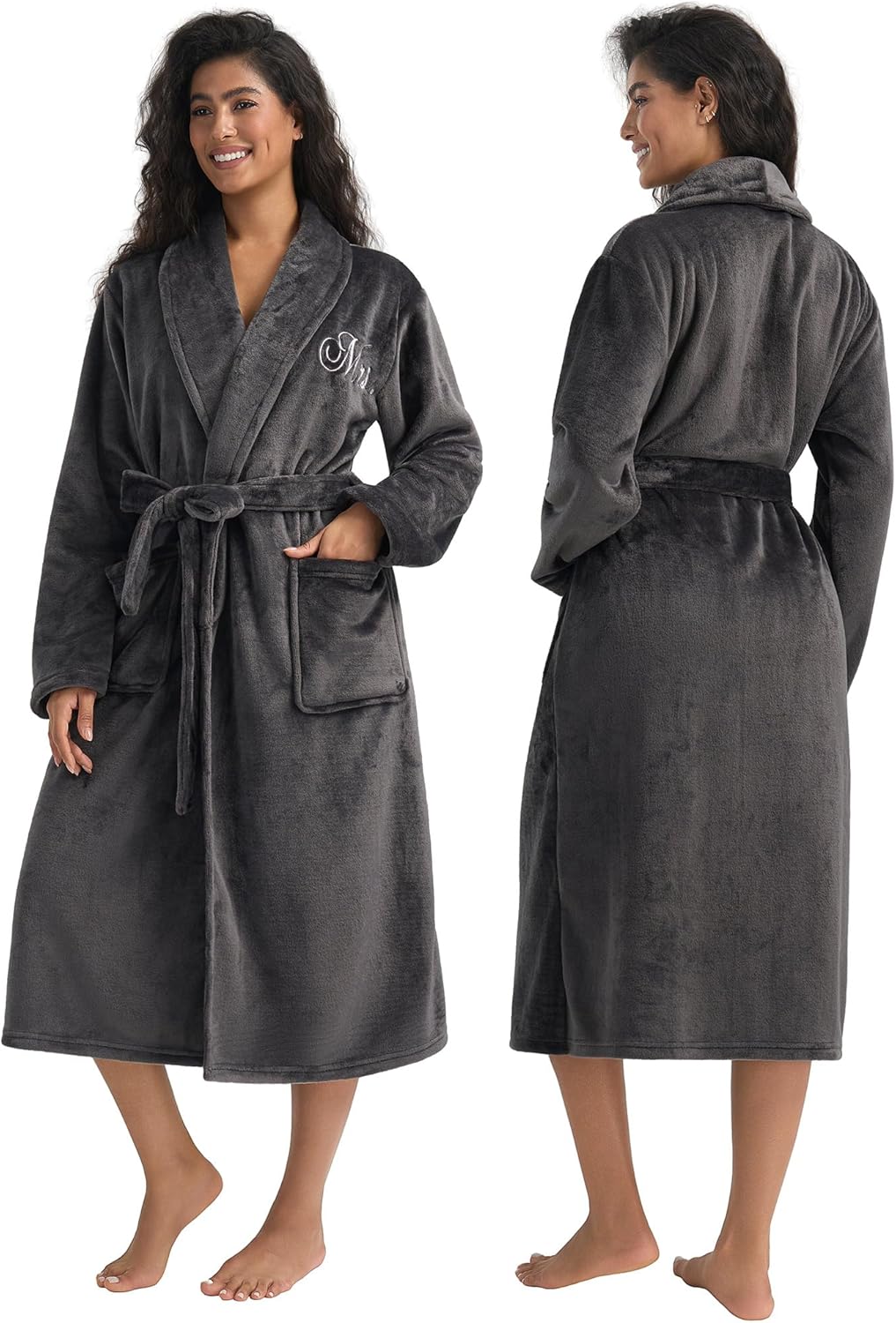AW BRIDAL 2Pcs Mr and Mrs Robes for Couples Fleece, Matching Long Hooded Robes for Men Women, His and Hers Wedding Gifts