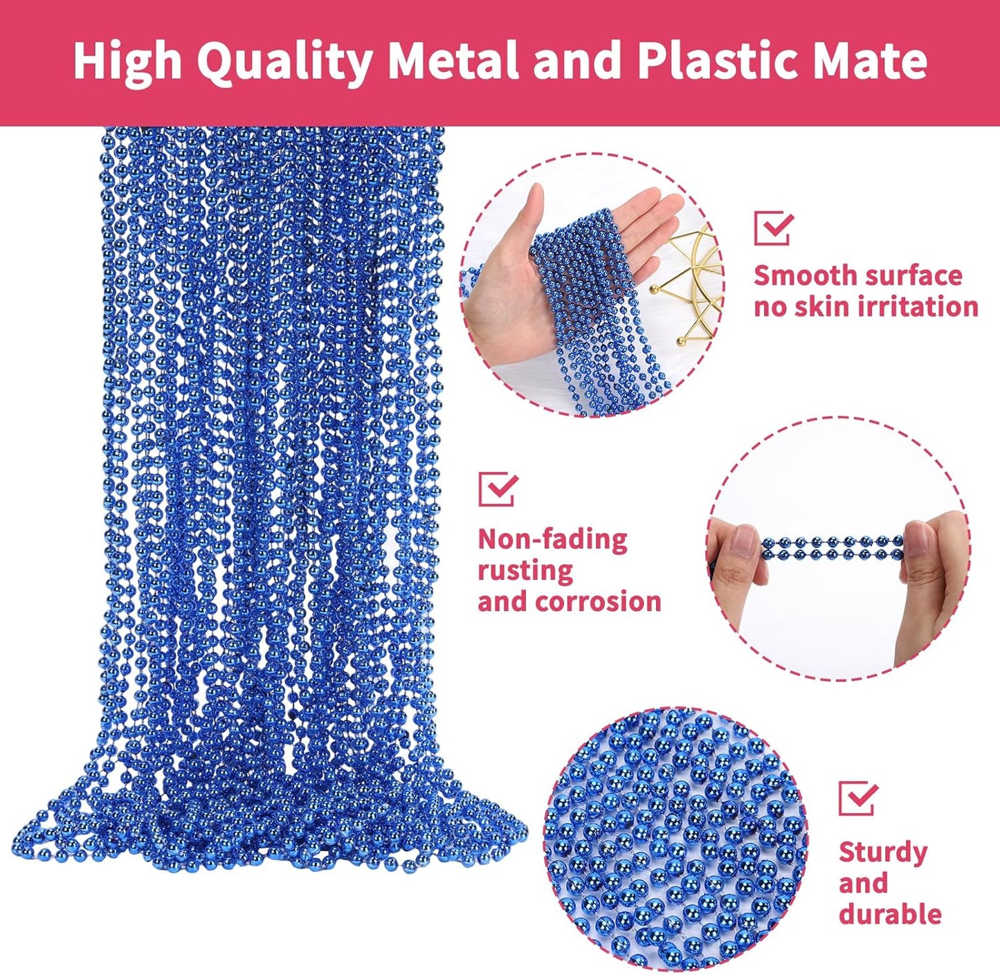 48 Pack Mardi Gras Beads Necklaces, 33 Inch Plastic Beads for Party Favors, Festival Decorations, Parade Throws, Christmas, St. Patrick's Day Celebrations