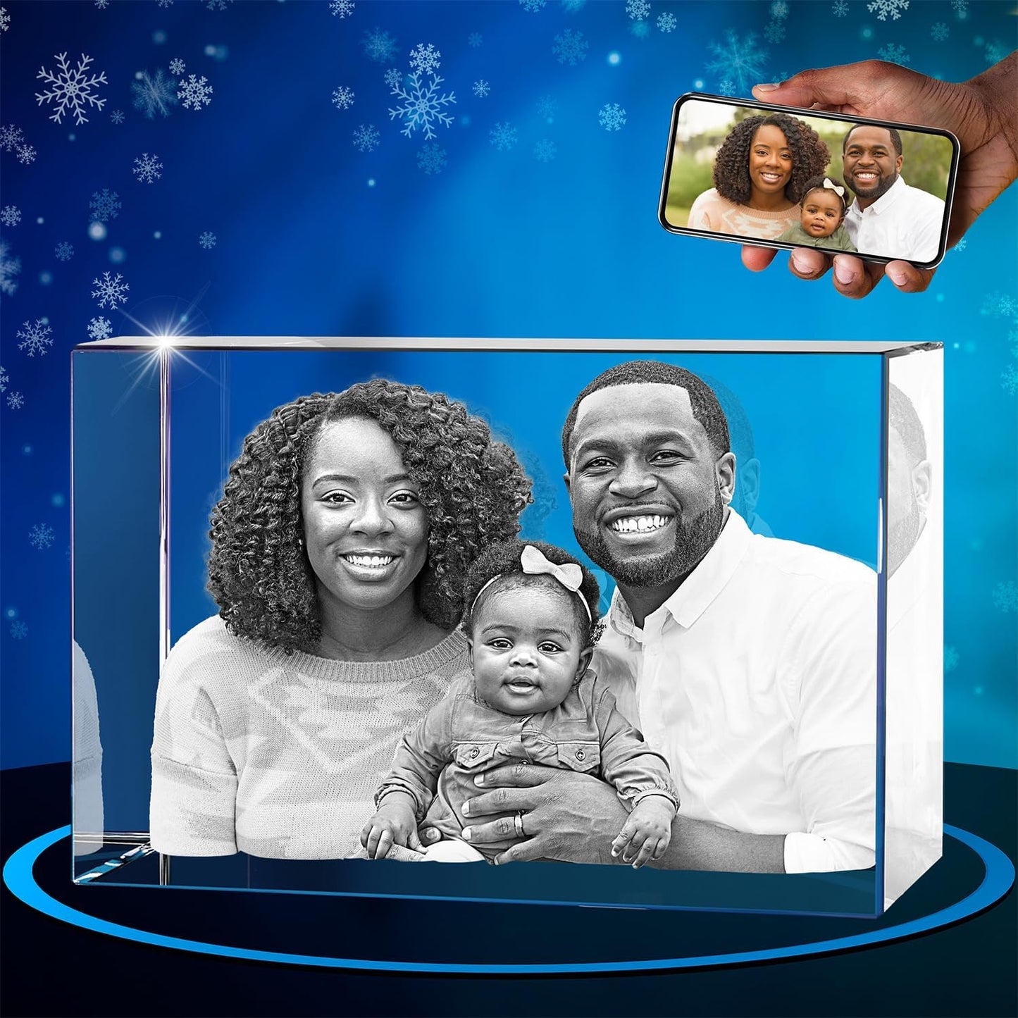 ArtPix 3D Crystal Photo, Christmas Personalized Gifts for Women, Wife, Her, Him, Men, Husband, Grandma, Great Xmas Customized Gift With Your Own Photo, Custom Glass 3D Laser Etched Picture Wedding