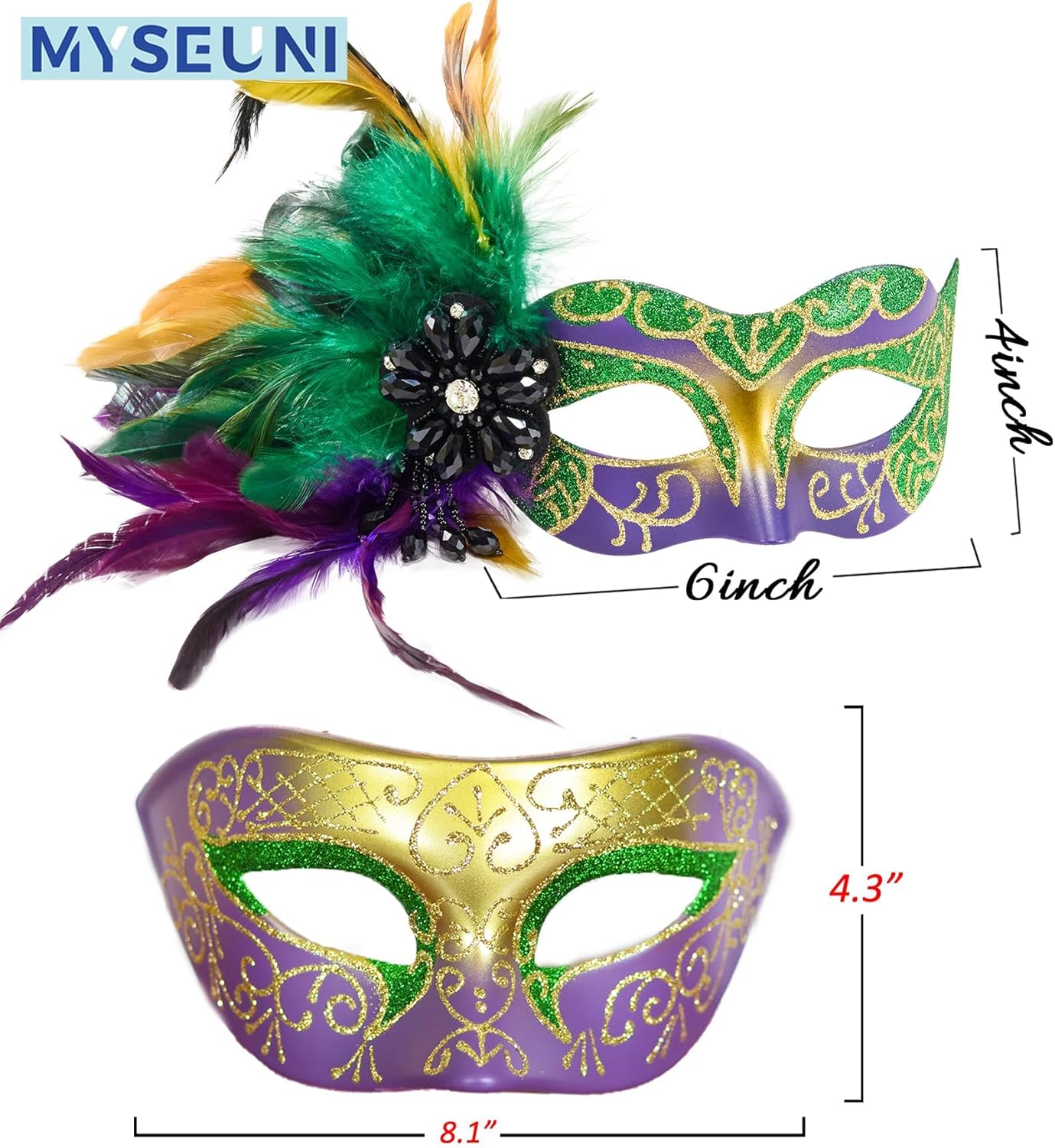 Mardi Gras Mask with Feathers - Venetian Couple Carnivals Masks for Masquerade Party, Cosplay Party, Theme Ball