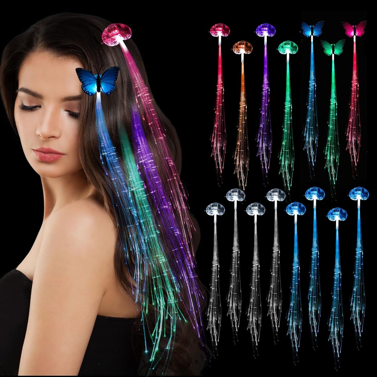 40 Pack Led Light Up Fairy Hair Accessories Braid Extension Butterfly Clips for Women Girls, Glow in the Dark Party Favors Supplies Neon Rave Accessories Wig for Festival Halloween Christmas Birthday