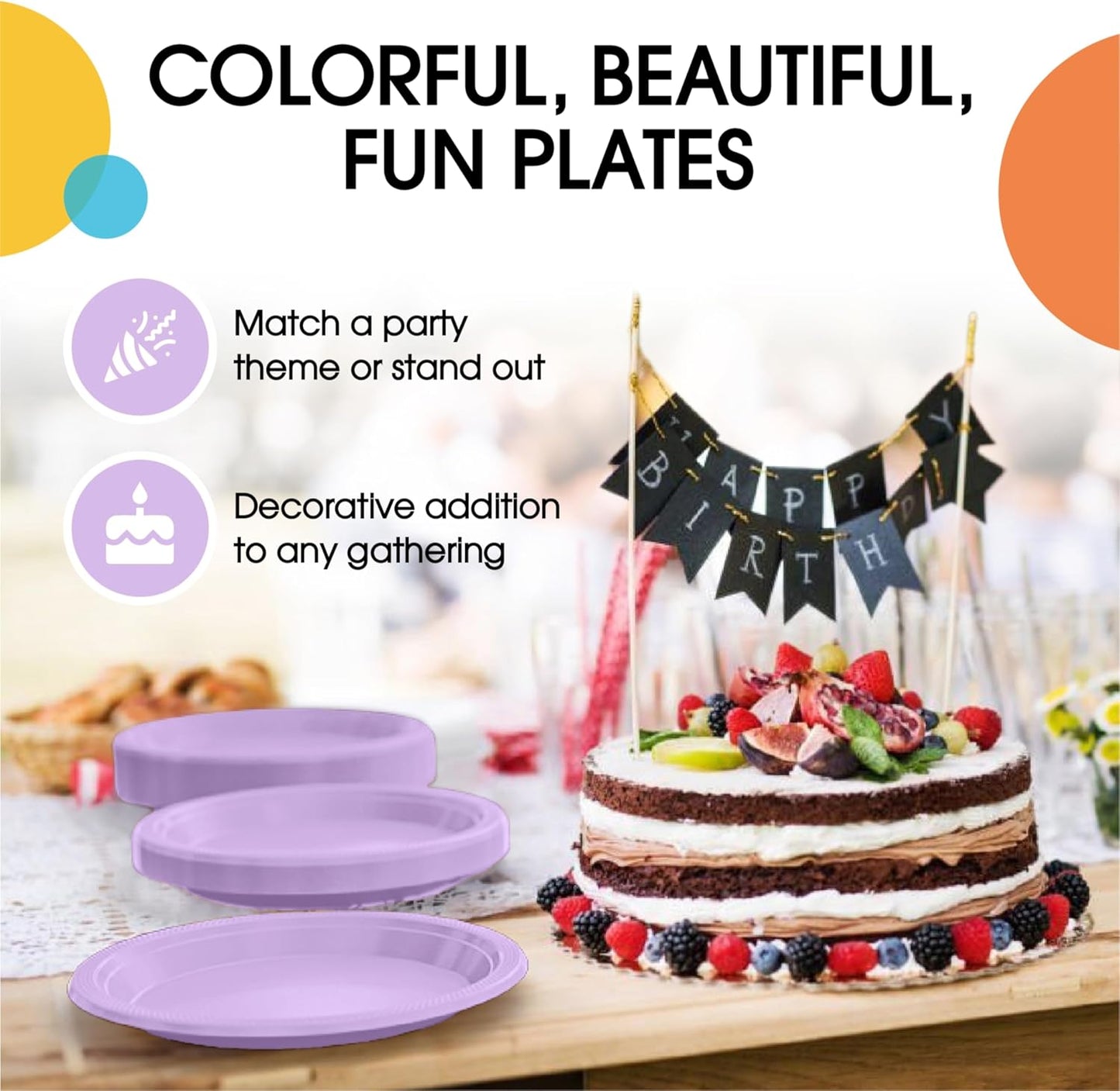 Party Solids Lavender Plastic Plates Bulk 7" Lavender Disposable Plates For Party Supplies 600 Pieces Disposable Dinner Plate Heavy Duty 350 GSM Plate Sets, Plastic Dinnerware Sets