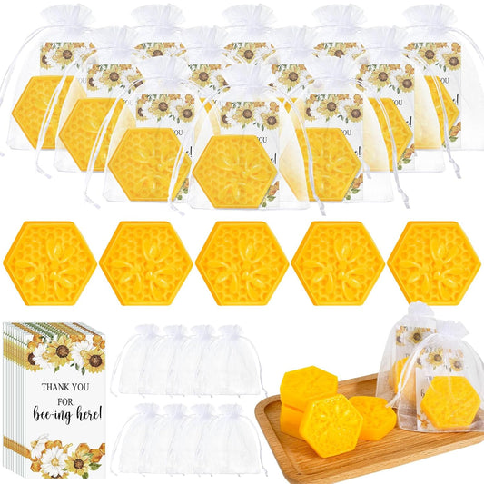 Demissle 50 Set Bee Themed Baby Shower Favors Including Honeycomb Soap with Thank You Card Gift Bags Honey Soap Gift for Guest Gender Reveal Party Decorations Baby Shower Game Prizes