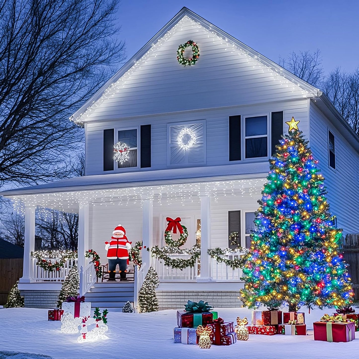 JMEXSUSS 200 LED Christmas String Lights Outdoor Waterproof, 66ft Color Changing String Lights Plug in, Cool White & Multicolor Christmas Lights for Trees Yard Wedding Xmas Party Decorations