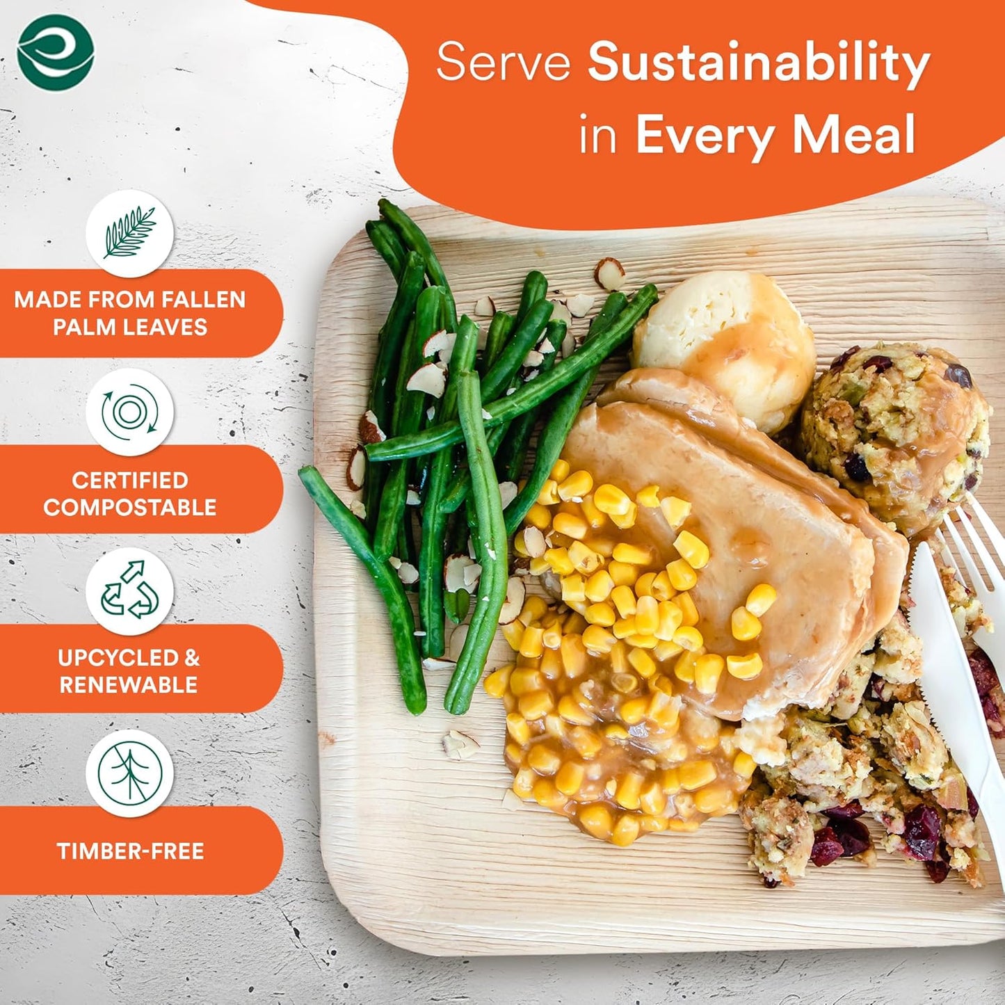 ECO SOUL Compostable 10 Inch Palm Leaf Square Plates (20 Count) Like Bamboo Plates | Biodegradable | Eco-Friendly, Microwave & Oven Safe