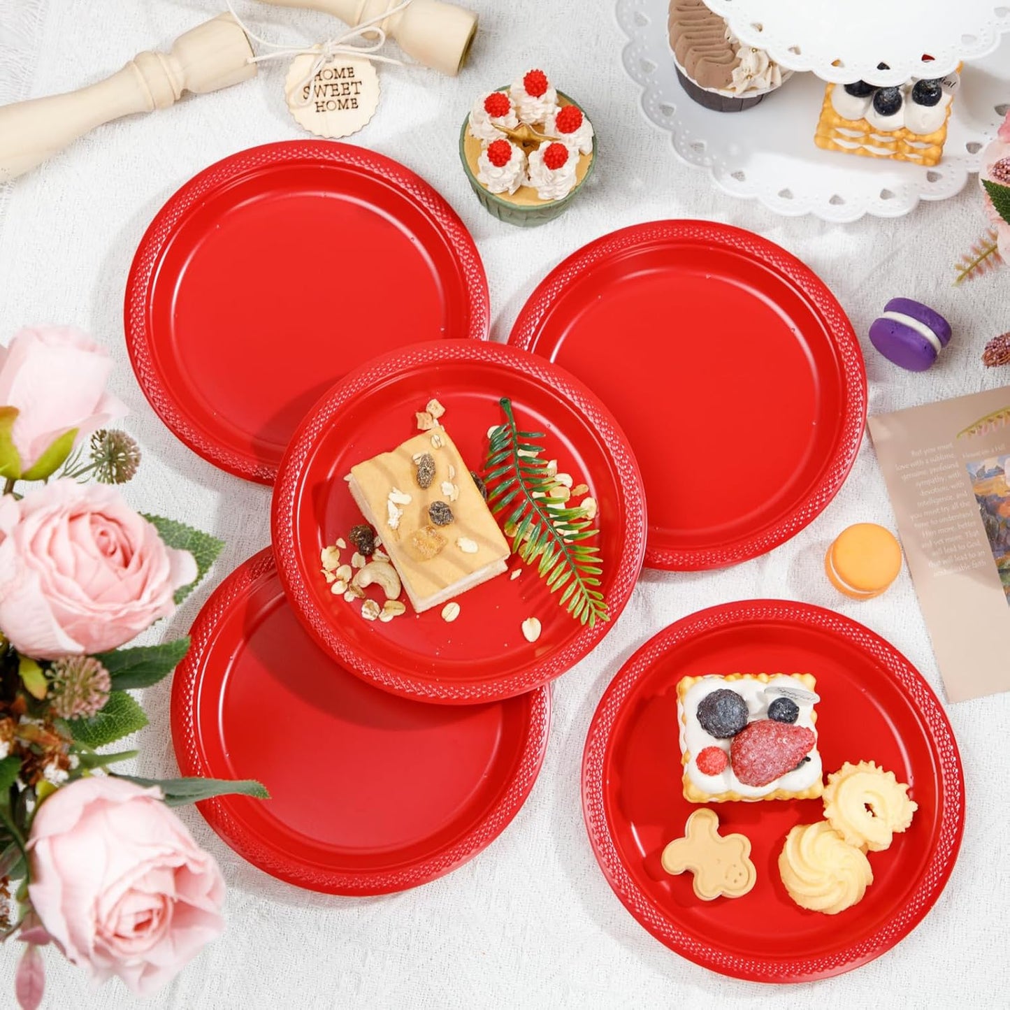 WELLIFE 7 Inch Red Dessert Plates 150 Count, Red Plastic Disposable Party Plates for Dessert Cake Appetizers Salad Easter Mother's Day