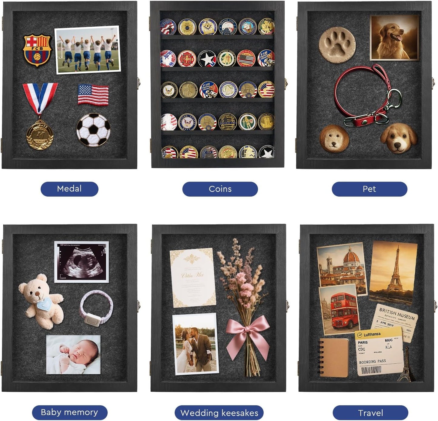 Black Shadow Box Frame 11X14 with Shelves, Medal/Challenge Coin Display Case, Pet Memorial/Wedding Shadow Box, Best Anniversary/Birthday/Bridal Shower/Engagement/Wedding Registry/House Warming Gifts