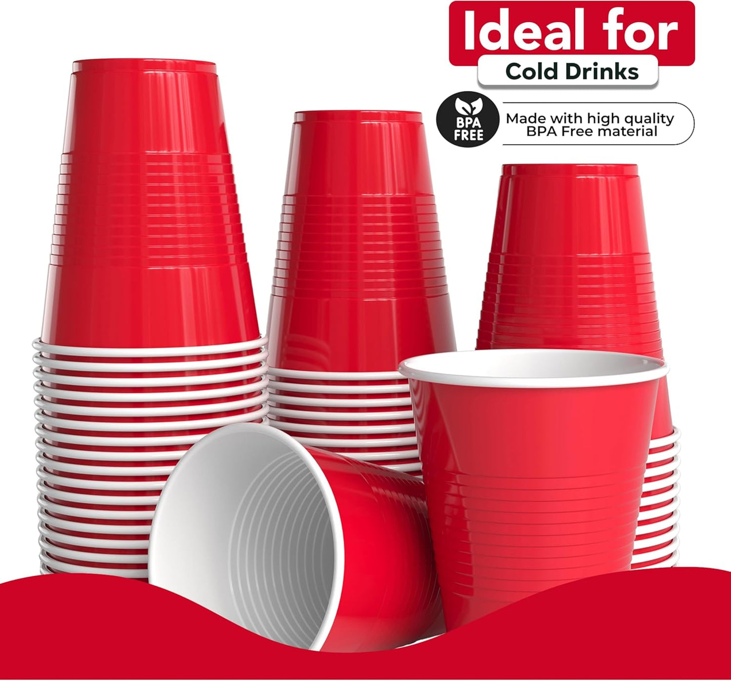 18 Oz Red Plastic Cups For Party Supplies 50 Pack | Red Disposable Cups Plastic | Disposable Drinkware For Parties, Events & Everyday